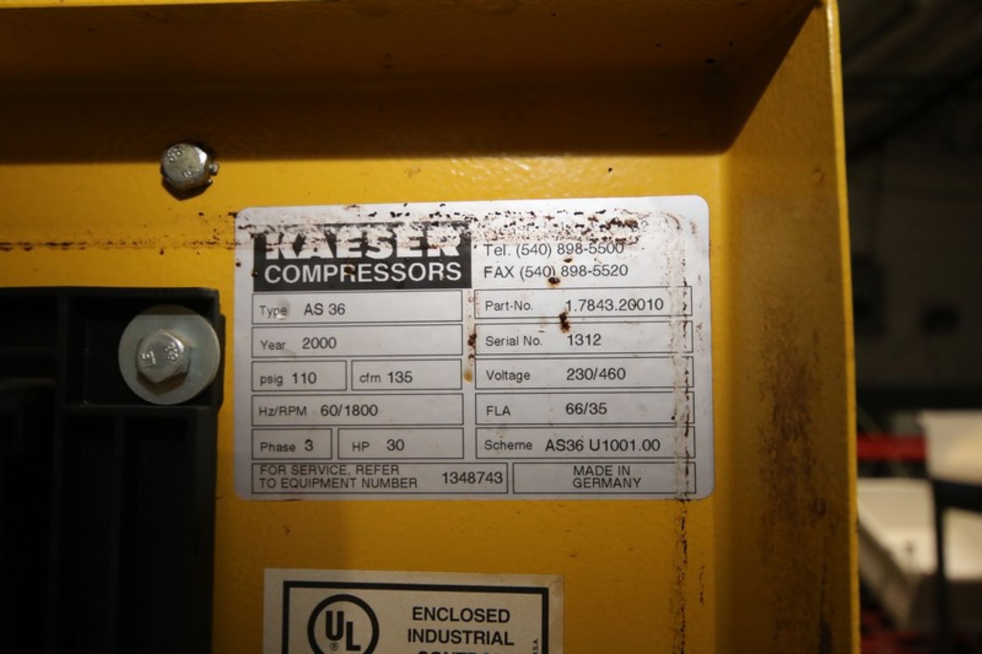 Kaeser 30 hp Screw Air Compressor, Model AS36, with Controls, 230/460V (INV#100093) (Located @ the - Image 8 of 11
