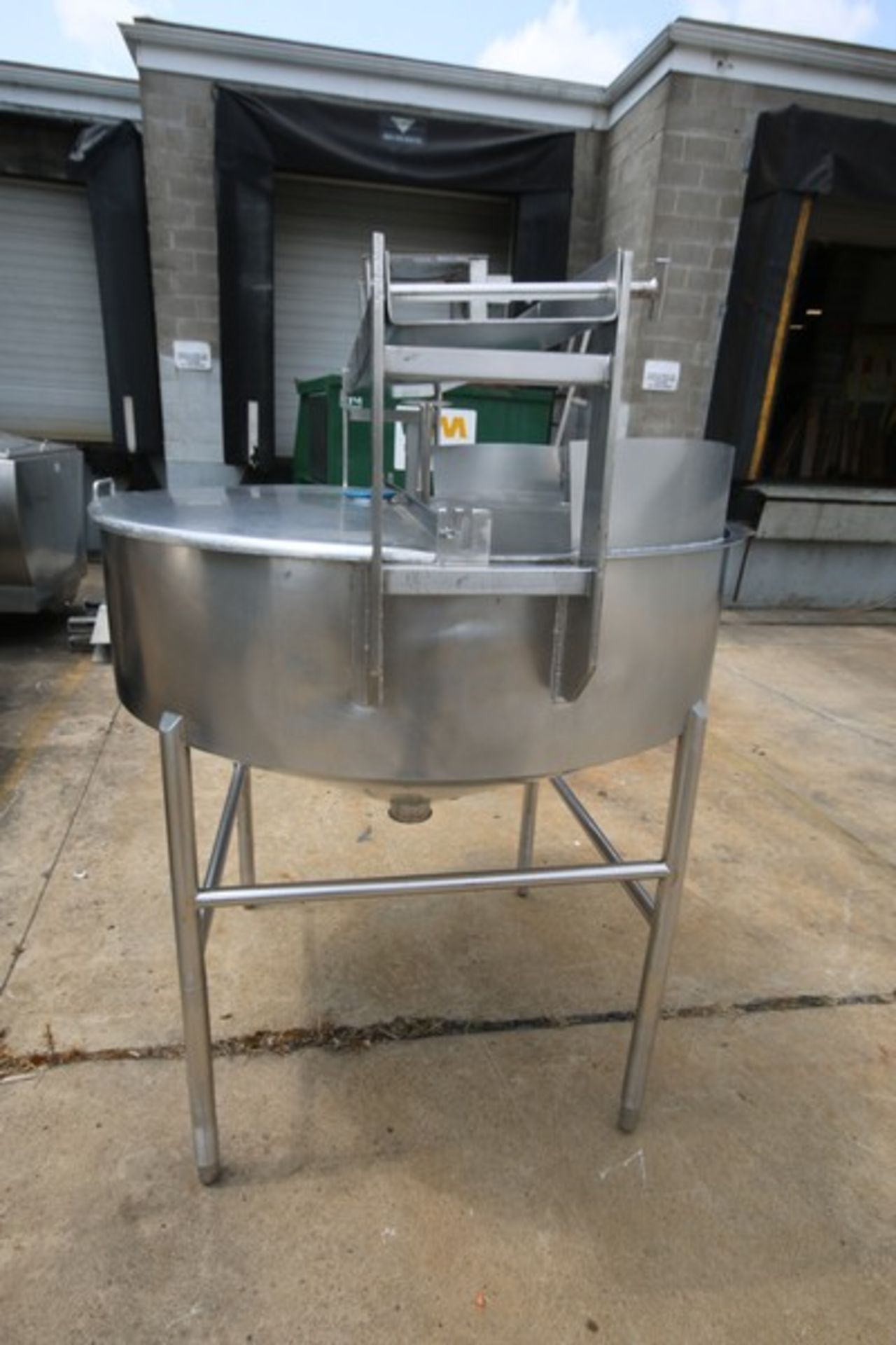 Aprox.150 Gallon Hinged Lid, Cone Bottom S/S Tank, with Agitator Bridge & Shaft, 4" & 3" CT Bottom - Image 3 of 6