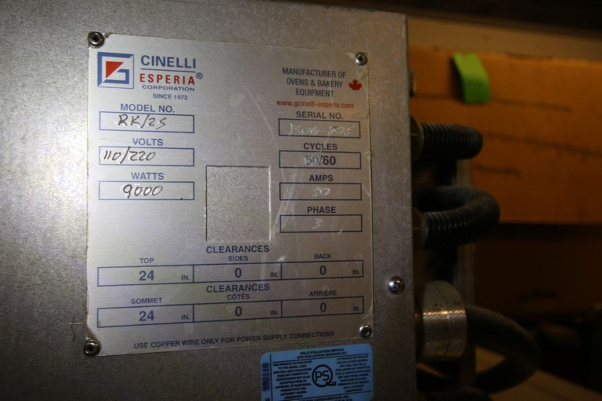 Cinelli Esperia 2 - Door S/S Proofing Cabinet, Model RK/25, SN 1306-705, Aprox. Inside Dimensions - Image 5 of 6