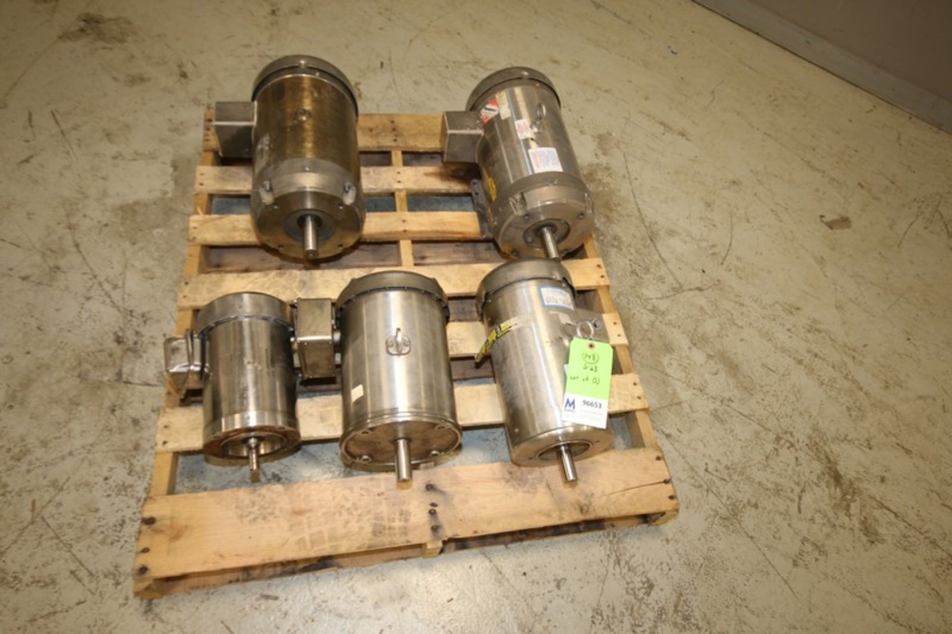 Lot of (5) Baldor & Leeson 1 / 3/4 to 15 hp, S/S Pump Motors, 3500/1740/1440 rpm, 230/460V INV#