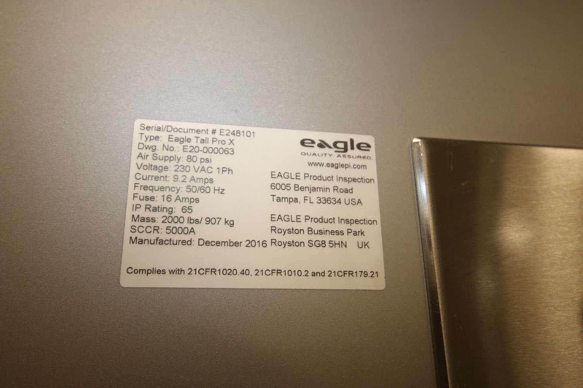 2016 Eagle Pro X-ray Machine, Type Eagle Pro X, SN E248101, Aprox. 9" Product Height, with In Feed & - Image 11 of 12