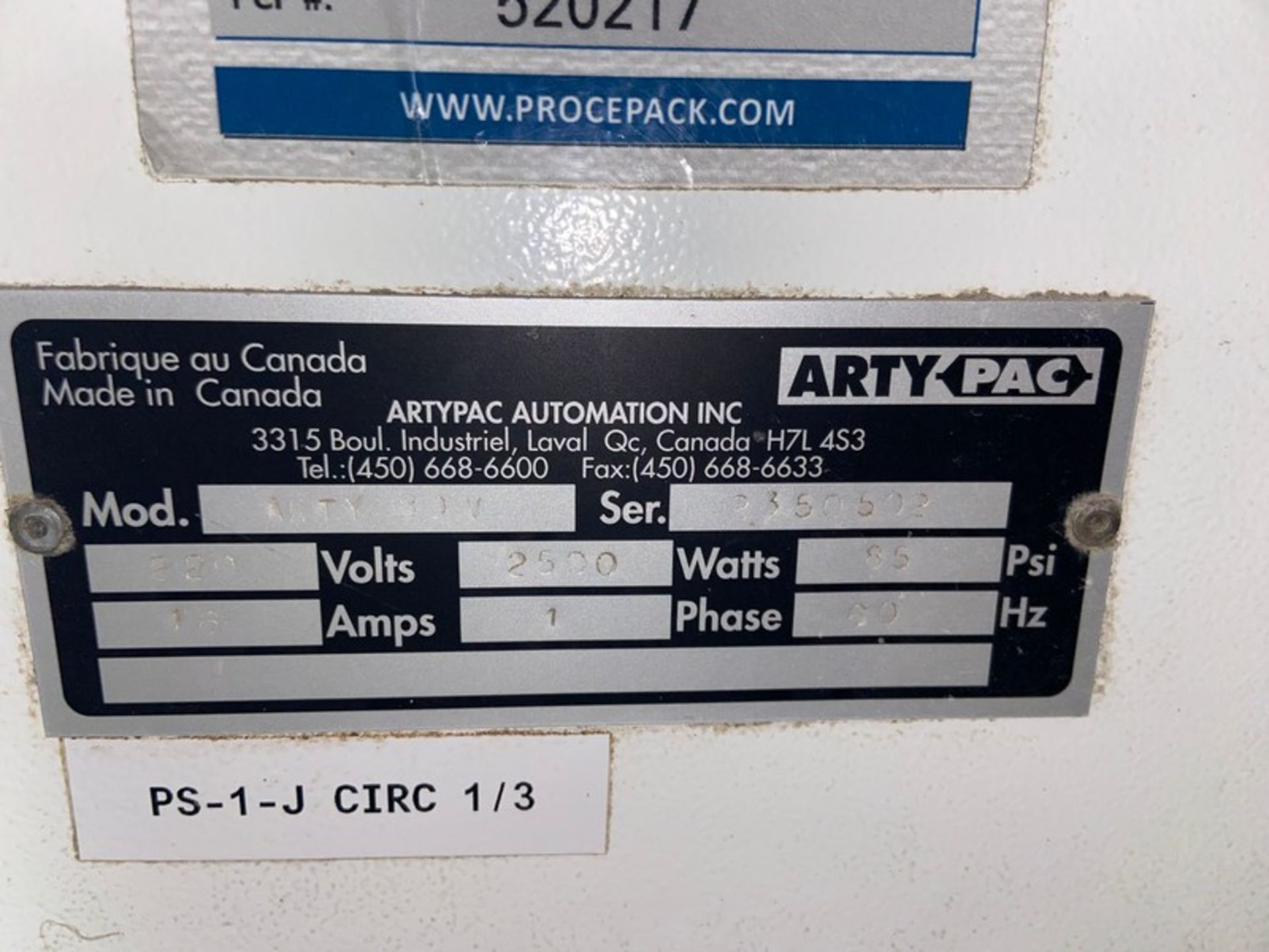 Arty Pac VFFS, M/N Arty 30V, S/N 2350502, 220 Volts, with S/S Arty Pac Incline Discharge Conveyor, - Image 11 of 15