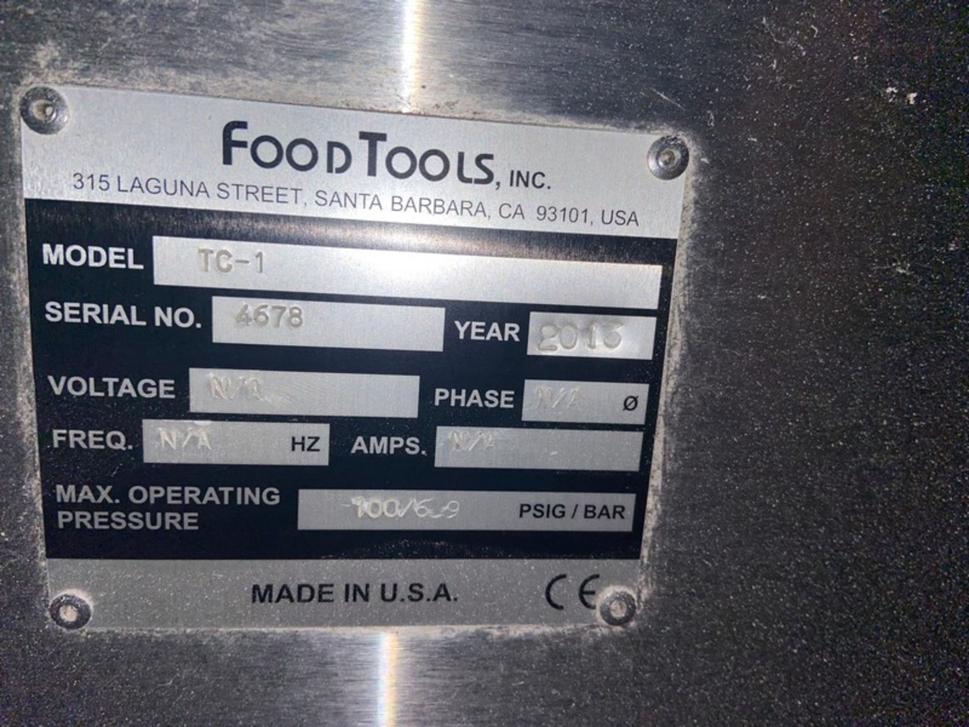 2013 FoodTools Press, M/N TC-1, S/N 4678, Max. Operating Press: 100/6.9, Mounted on S/S Portable - Image 5 of 6