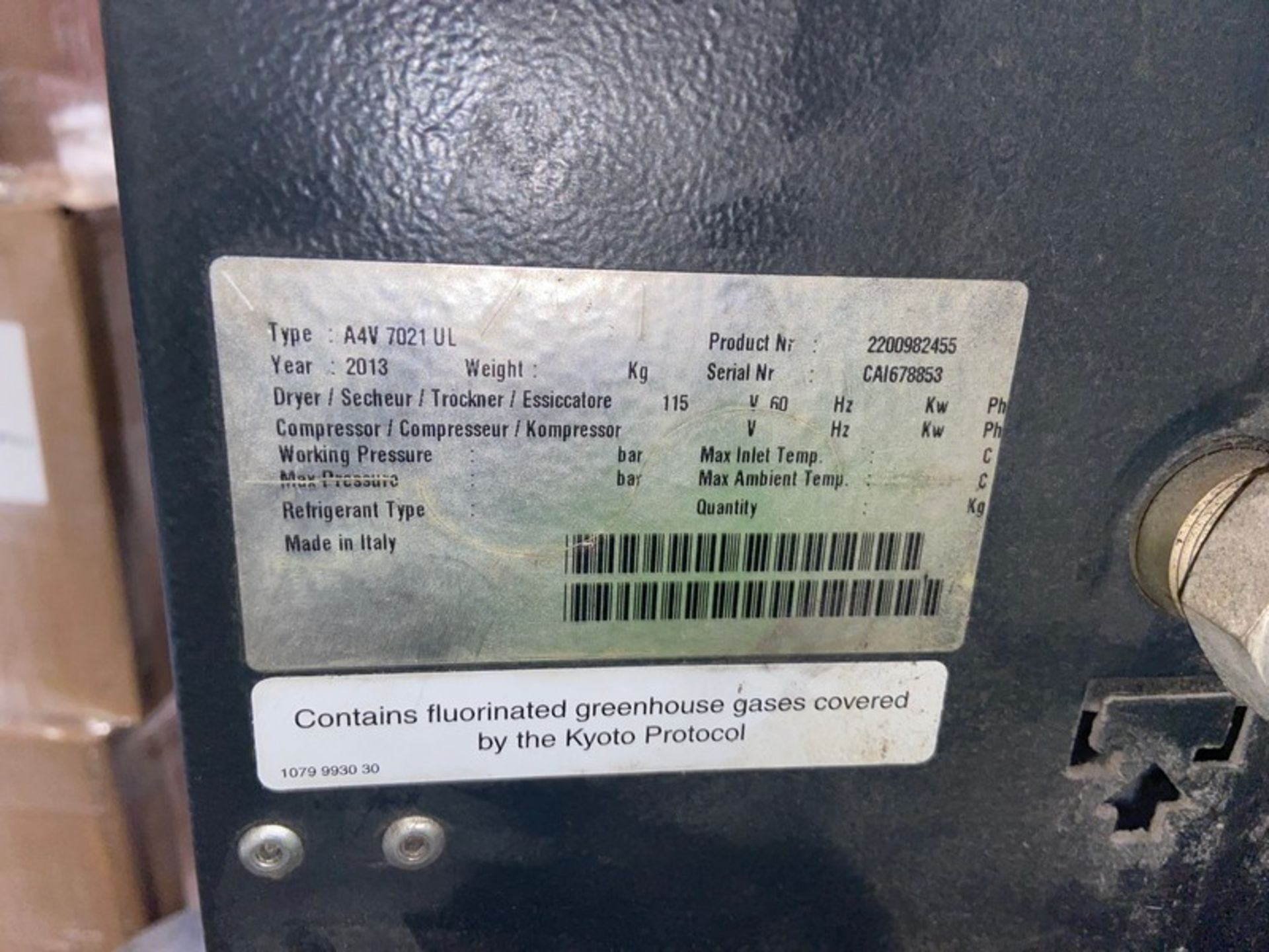 2013 Air Compressor, M/N A4V 7021 UL, S/N CAI678853, with Horizontal Receiver (LOCATED IN HILLSIDE, - Image 5 of 5