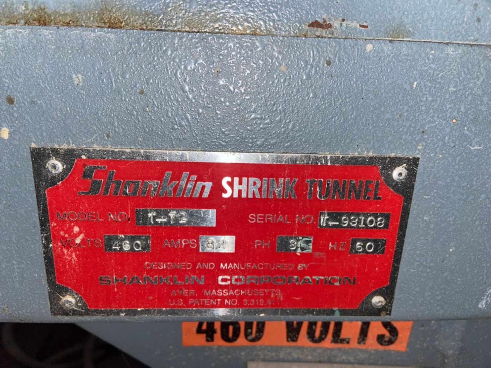 Shanklin Shrink Wrap Tunnel, M/N T-72, S/N T-93108, 460 Volts, 3 Phase, with Aprox. 21" W x 8" H, - Image 3 of 6