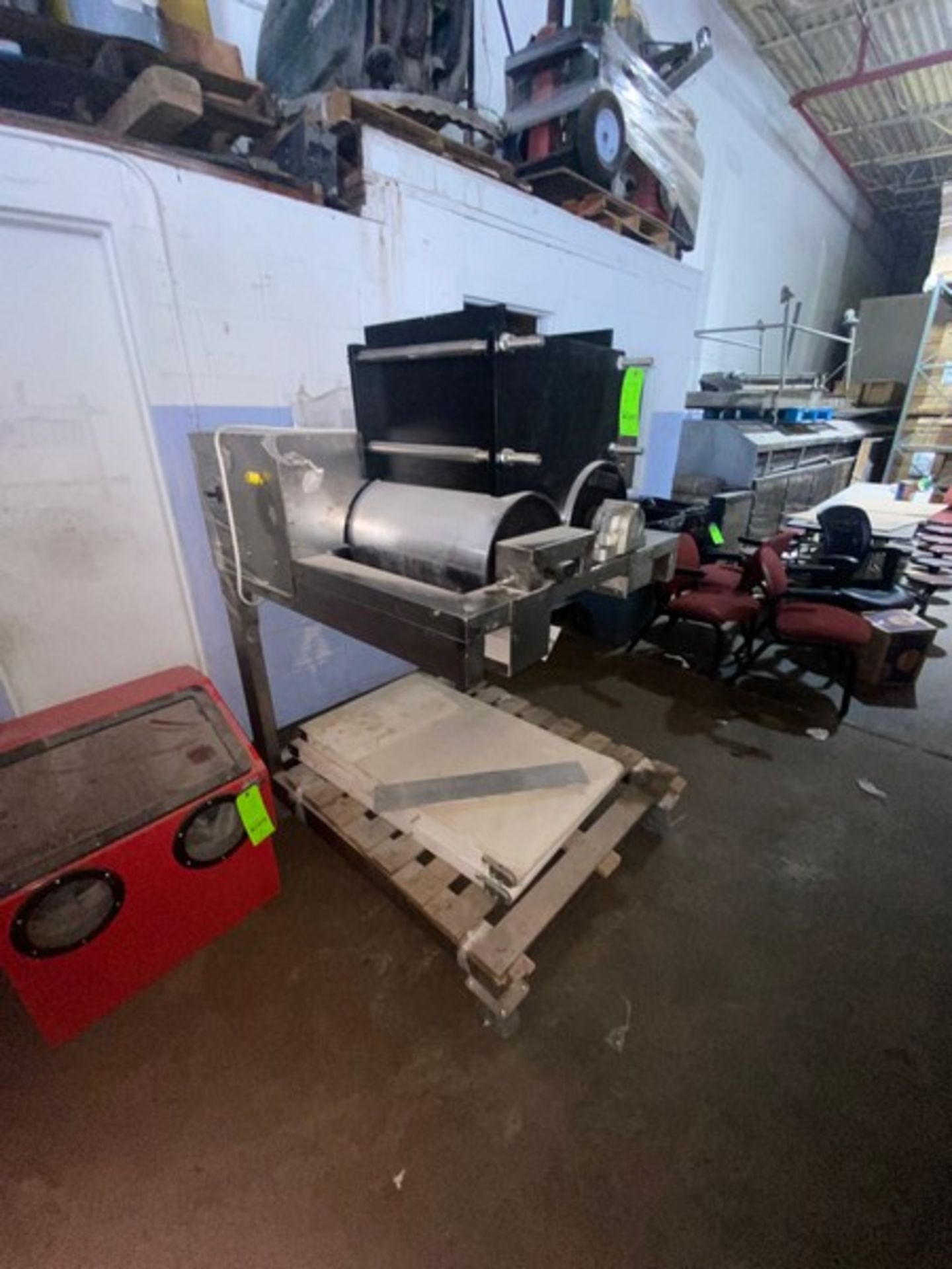 S/S Dual Roll Extruder with Aprox. 12" Dia. S/S Rolls, Mounted on S/S Portable Frame (LOCATED IN