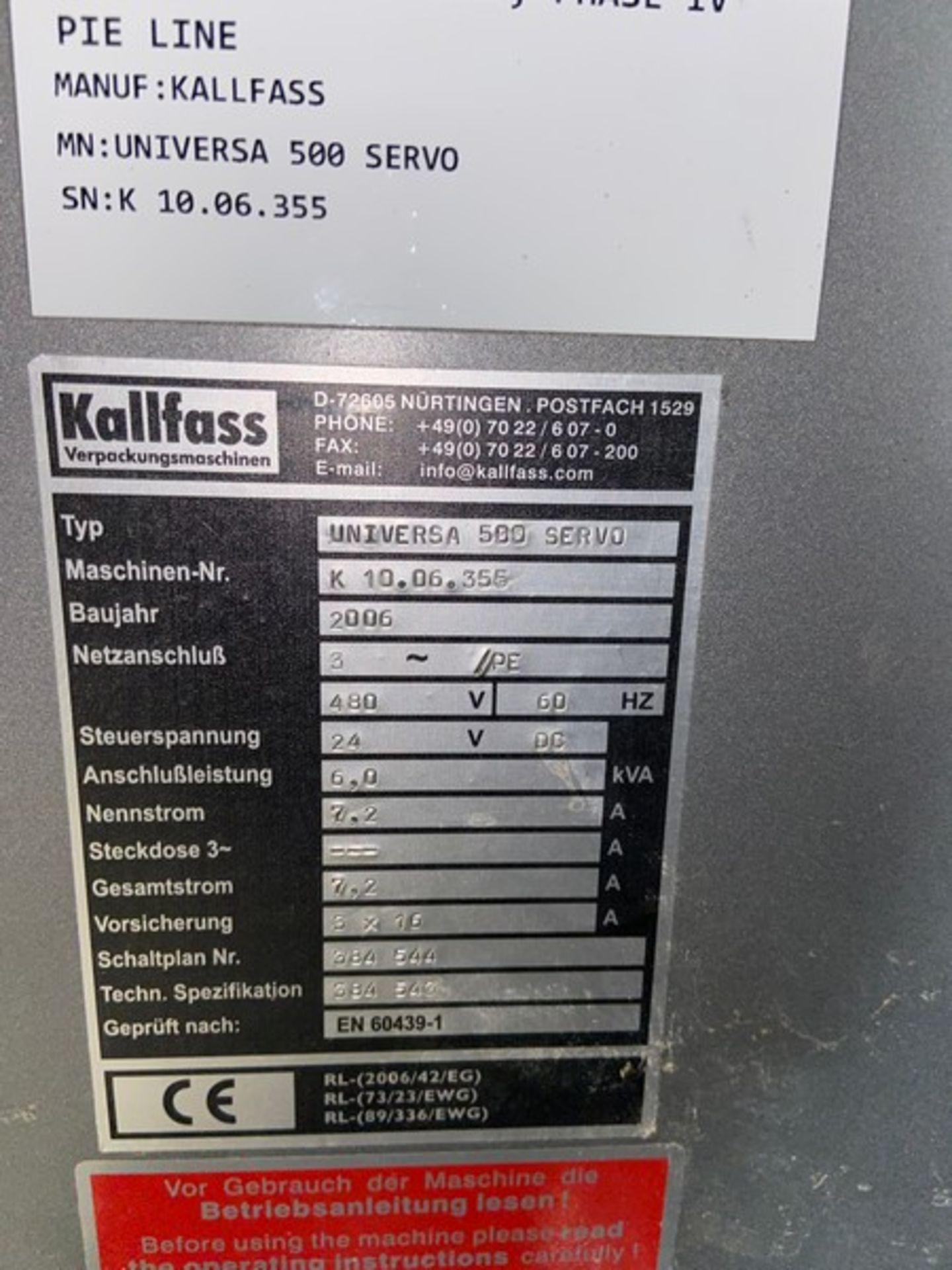 2006 Kallfass Wrapper, Type Universa 500 Servo, S/N K10.06.355, 480 Volts, 3 Phase (LOCATED IN - Image 4 of 7