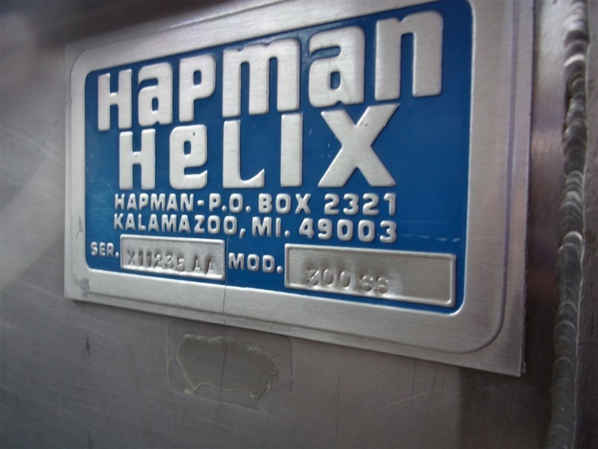 Hapman Helix S/S Hopper Conveyor Frame, Model 300 SS, S/N X11235 AA, Overall Dimensionsof the - Image 3 of 11
