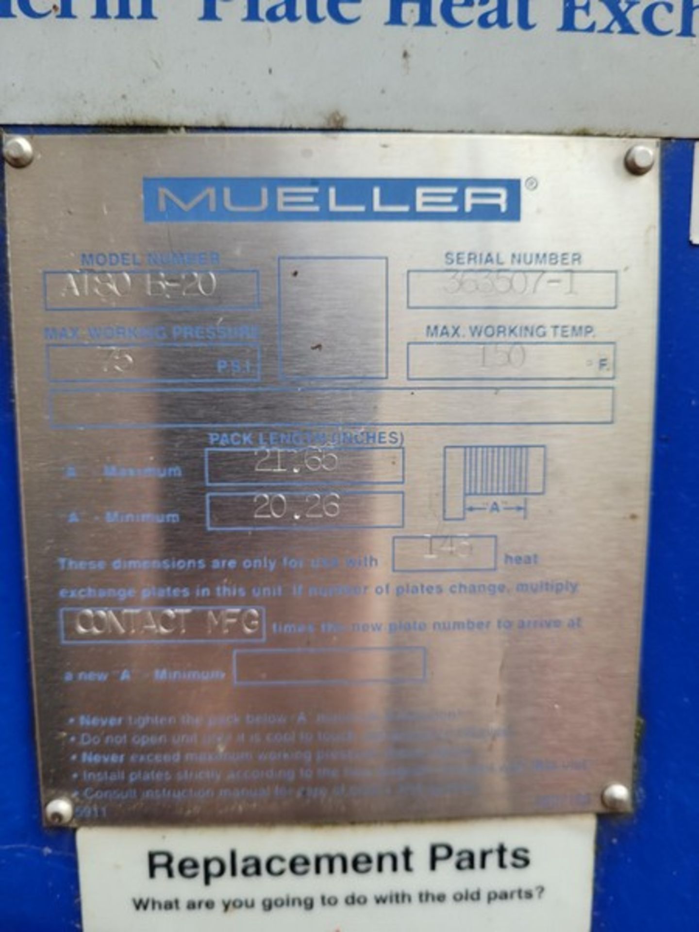 Mueller Plate Heat Exchanger, Model AT80 B20, S/N 363507-1 (Loading Fee $475) (Located Cabot, VT - Bild 3 aus 3