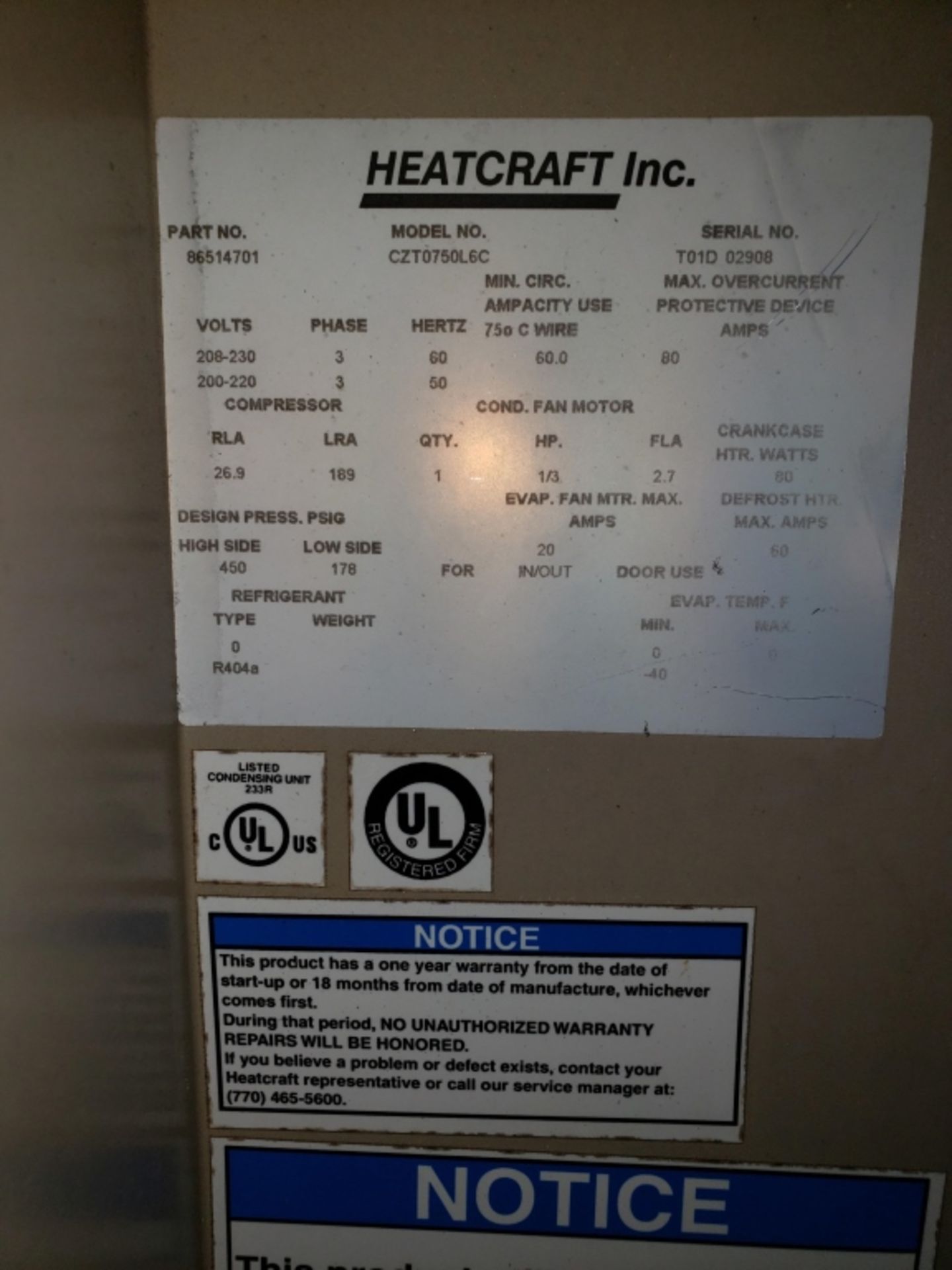 Walk-in Freezer/Chiller, Aprox. 30' x 8' x 8.5' height, (240 sq ft), Heatcraft fan Model - Image 5 of 5