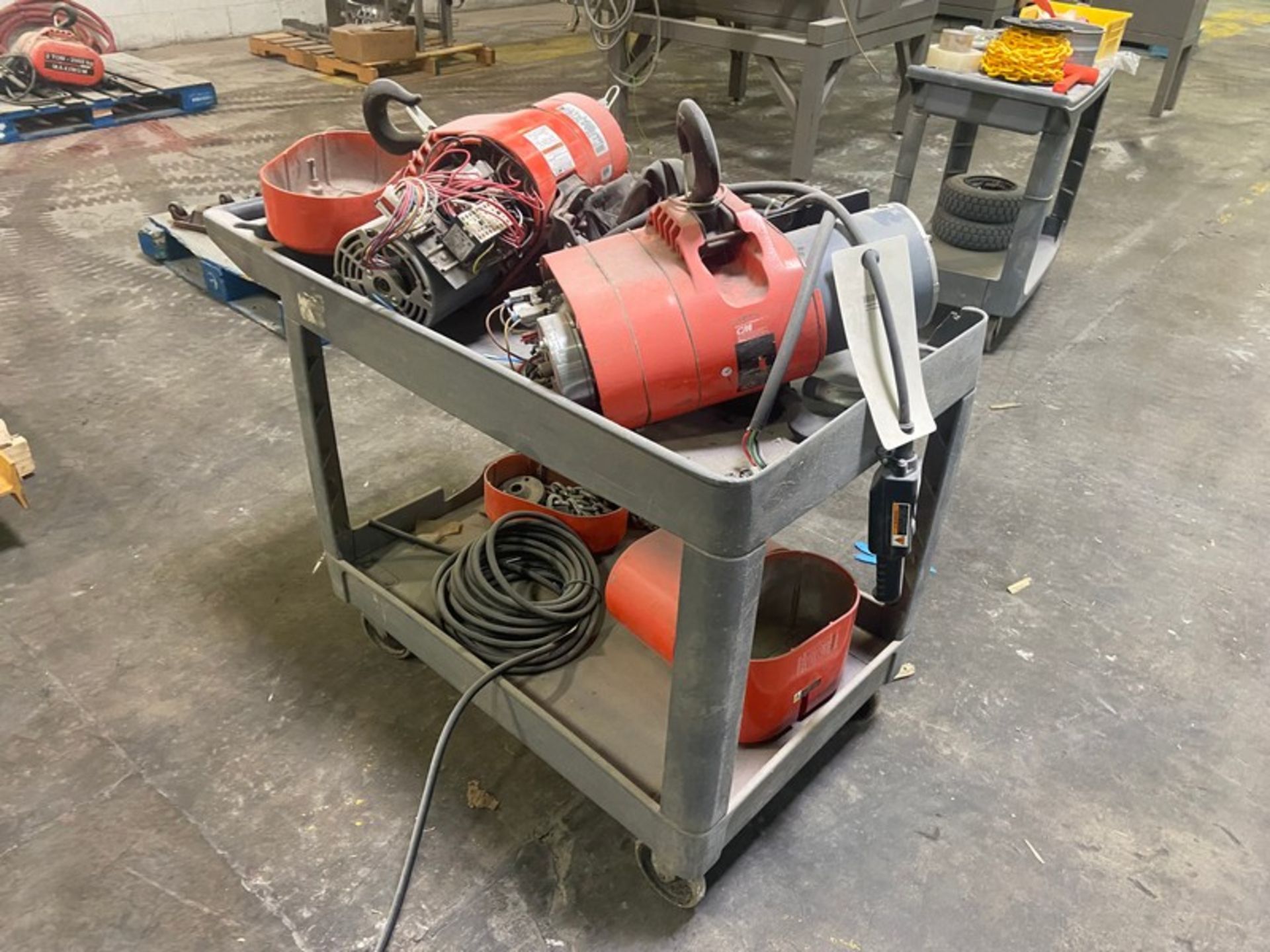 (2) CM Electric Hoists, M/N RRS, with Plastic Cart (NOTE: Motor Recently Replaced on 1 Hoist Needs - Image 2 of 6