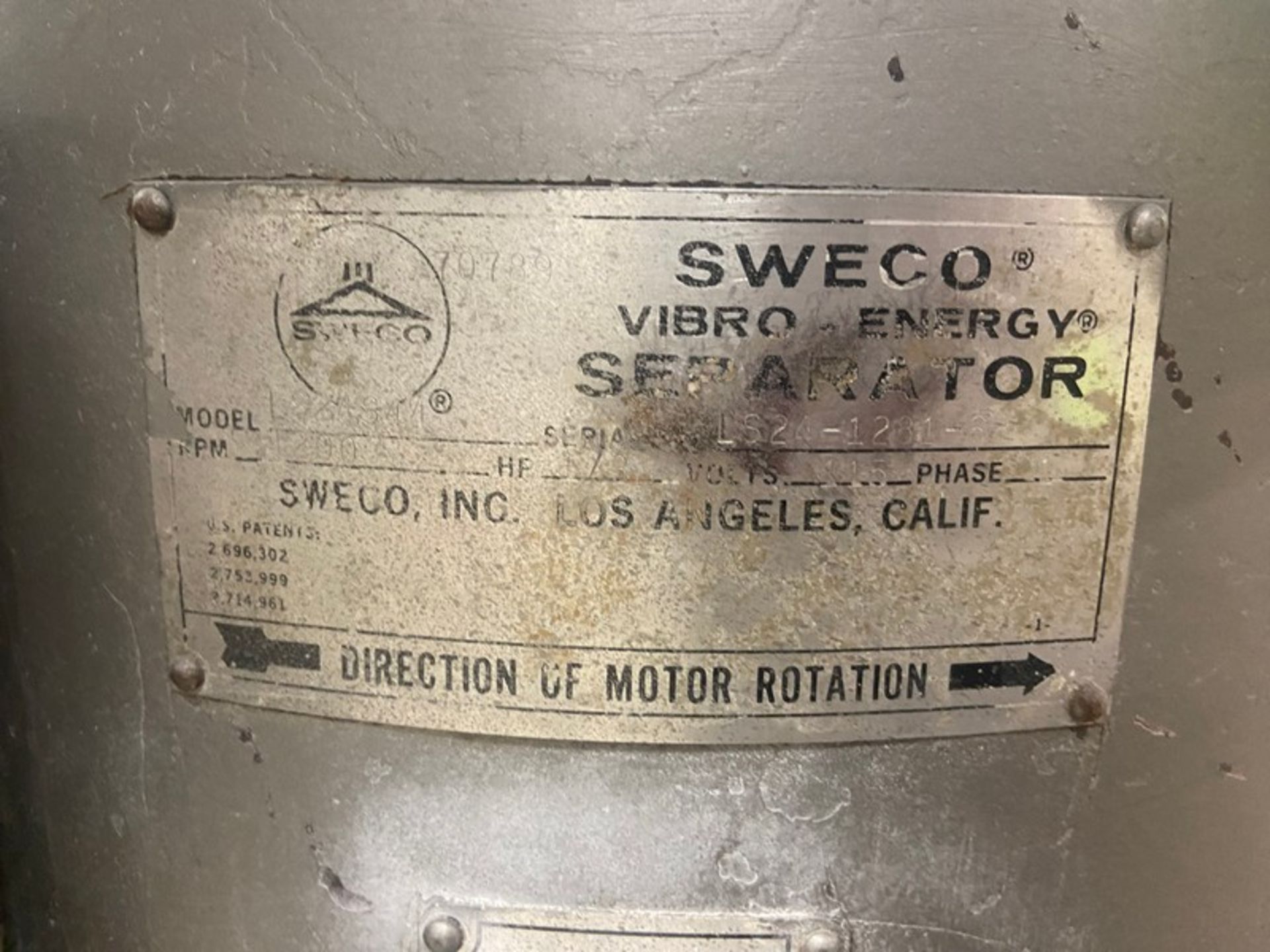 Sweco Vibratory Separator, M/N LS24S44, S/N LS24-1281-68, Aprox. 20-1/2" Dia., 115 Volts, 1 - Image 5 of 8