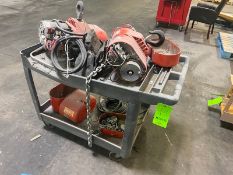 (2) CM Electric Hoists, M/N RRS, with Plastic Cart (NOTE: Motor Recently Replaced on 1 Hoist Needs