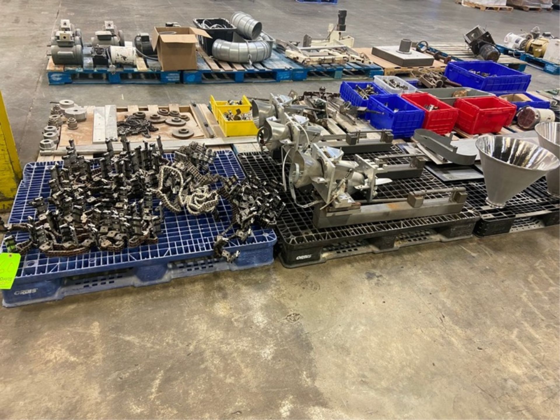 Lot of Assorted Bartelt Parts, Includes Chain, Drop Funnel Heads, (3) S/S Filler Head Augers, (2)