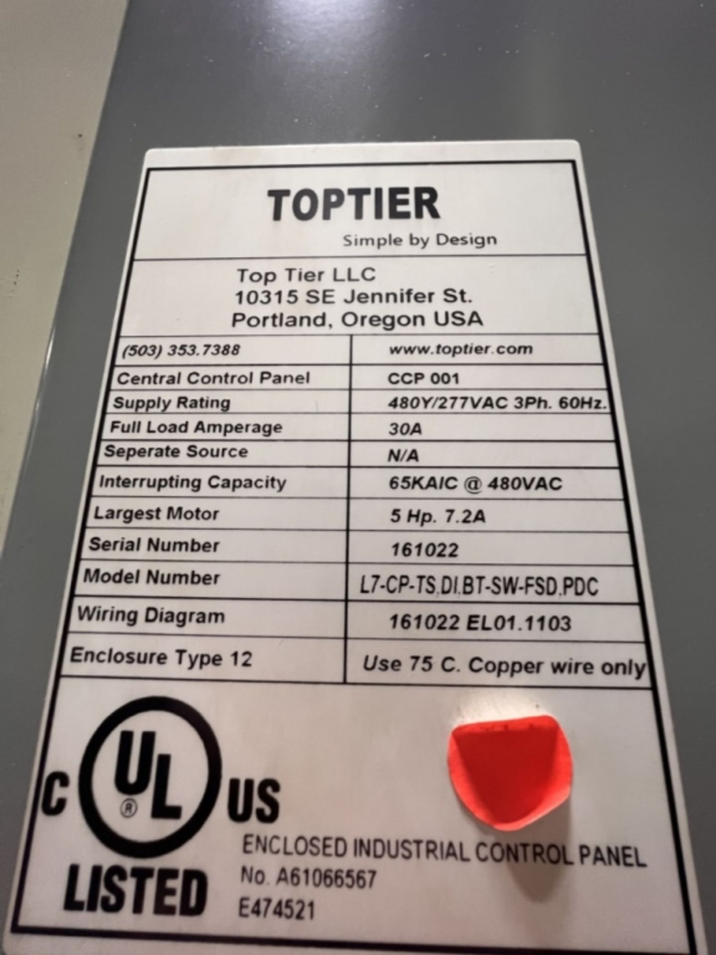 2016 TOPTIER FLOOR LEVEL INFEED PALLETIZER, MODEL 17-CP.TS DI.BT-SW-FSD.PDC, S/N 161022, EQUIPPED - Image 28 of 29