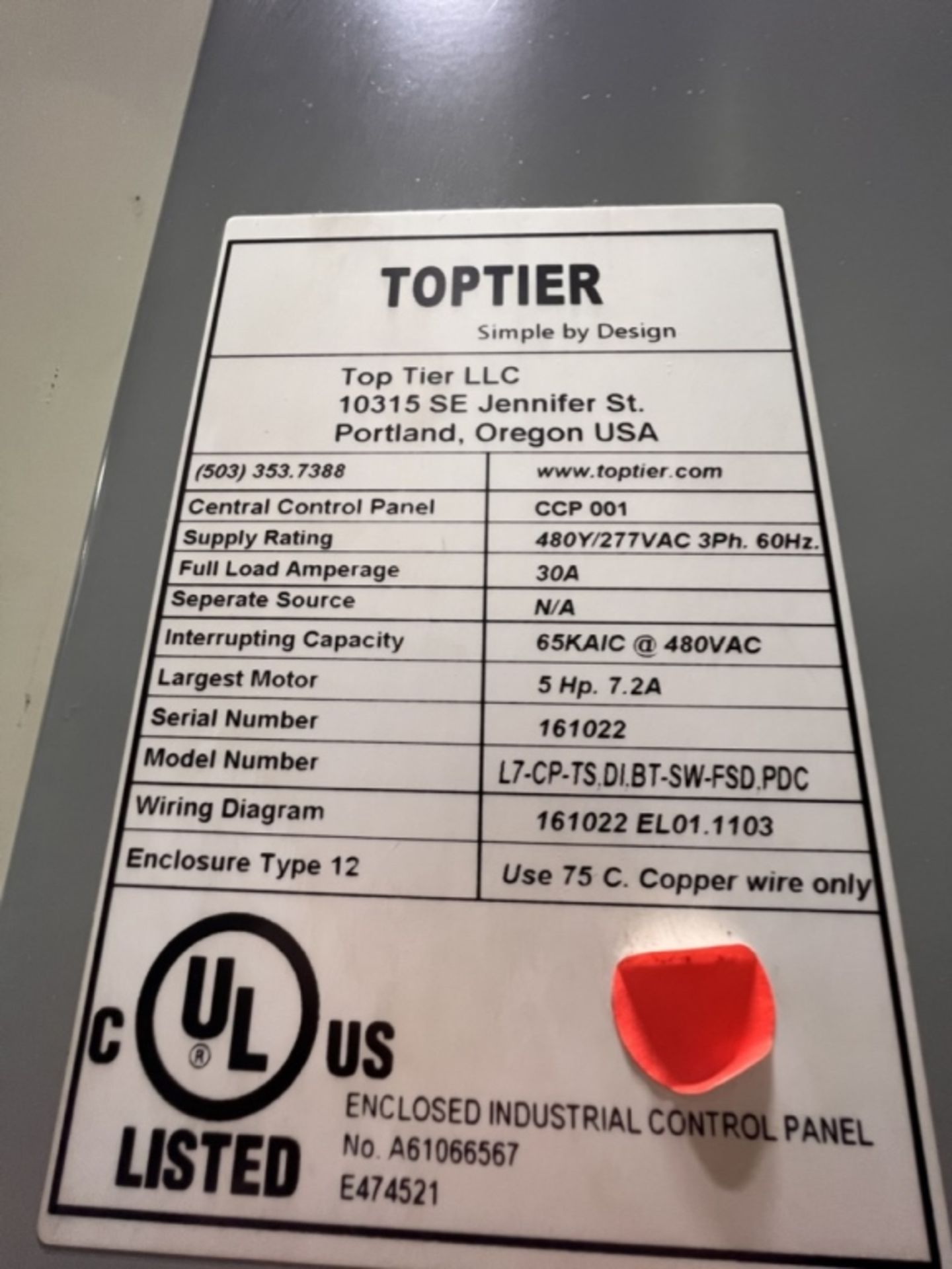 2016 TOPTIER FLOOR LEVEL INFEED PALLETIZER, MODEL 17-CP.TS DI.BT-SW-FSD.PDC, S/N 161022, EQUIPPED - Image 27 of 29