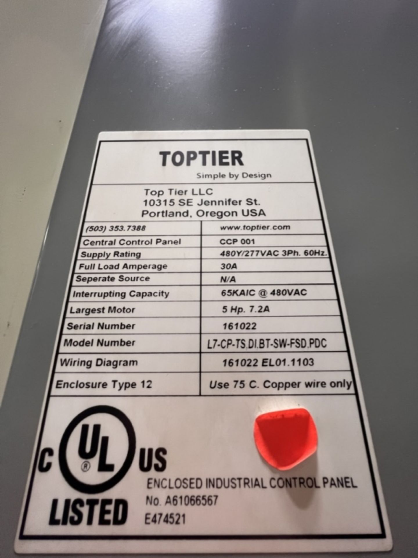 2016 TOPTIER FLOOR LEVEL INFEED PALLETIZER, MODEL 17-CP.TS DI.BT-SW-FSD.PDC, S/N 161022, EQUIPPED - Image 29 of 29