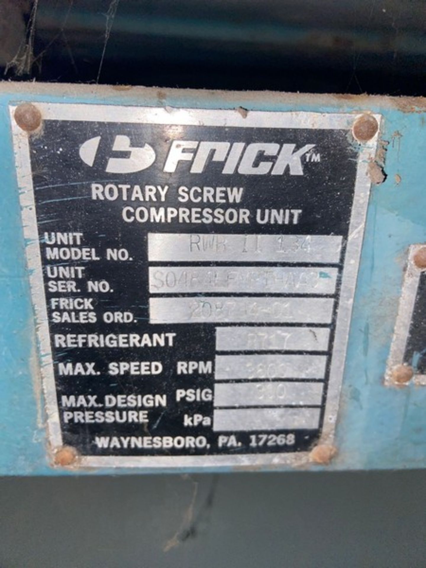 Frick 300 hp Rotary Screw Compressor, M/N TDSH193L1751D, Refrigerant NH3/R22, with 4500 Max. Speed R - Image 4 of 12