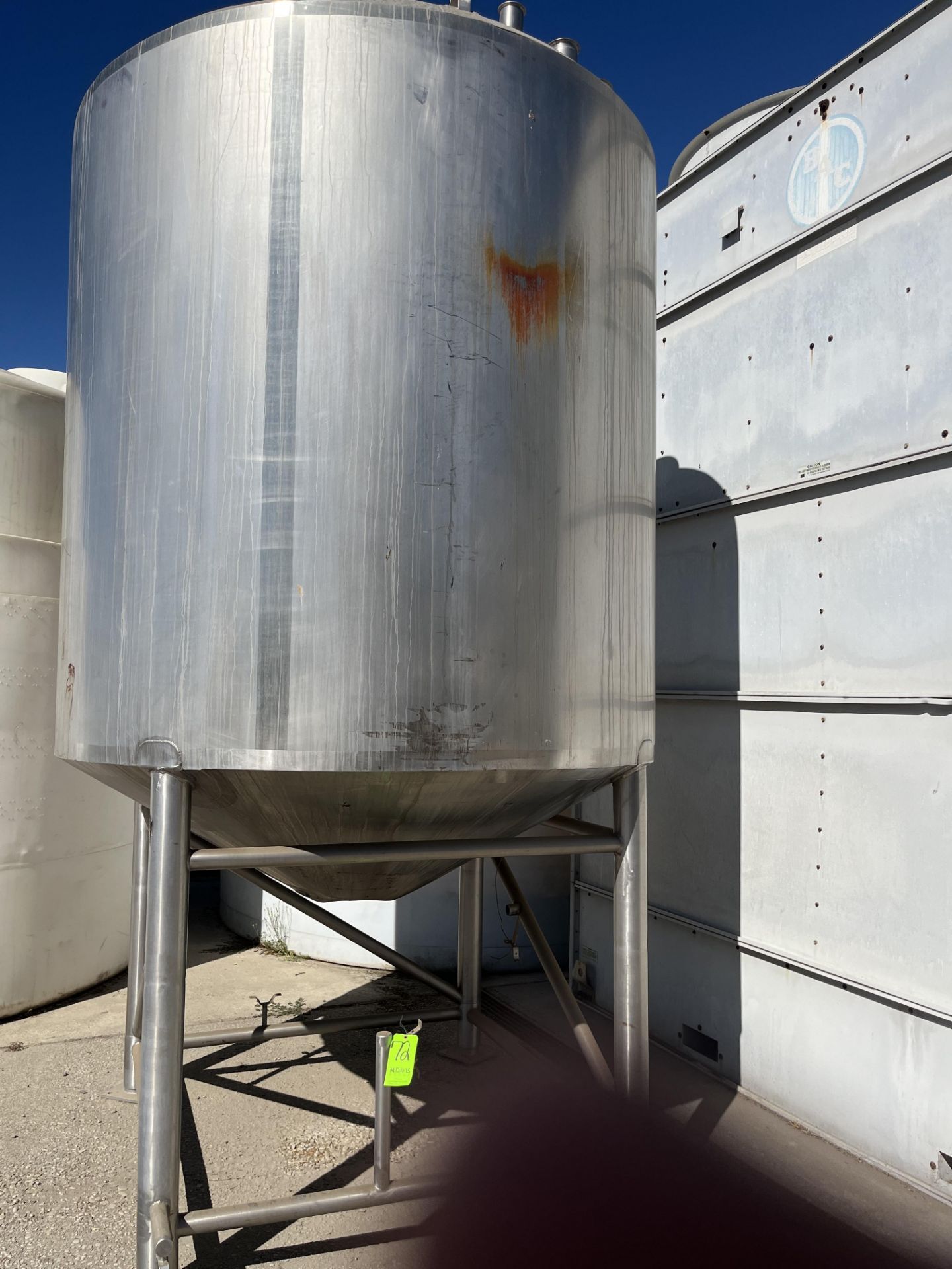 Sani-Fab Jacketed S/S Tank, Tank Dims.: Aprox. 7 ft. Tall x 80” Dia., Cone Bottom, Mounted on S/S - Image 5 of 9