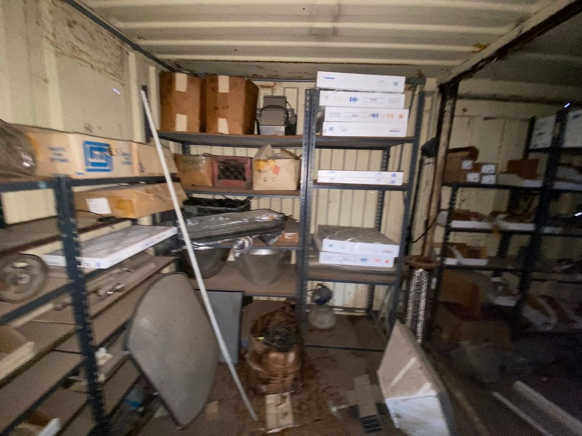 Contents of (2) Overseas Containers, Includes Plumbing, Bearings, Valving Parts Bins, Shelving, Ligh - Image 9 of 25