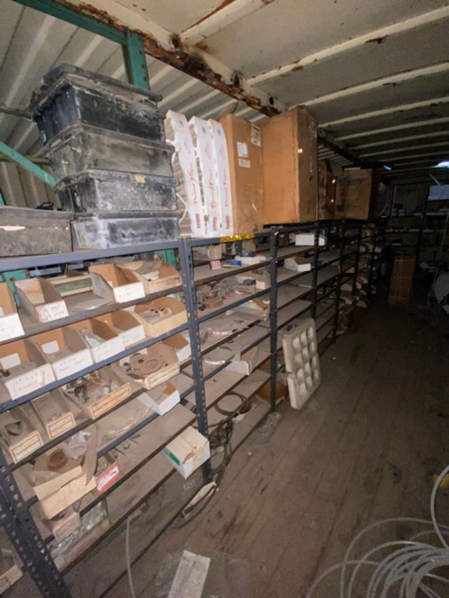 Contents of (2) Overseas Containers, Includes Plumbing, Bearings, Valving Parts Bins, Shelving, Ligh - Image 18 of 25