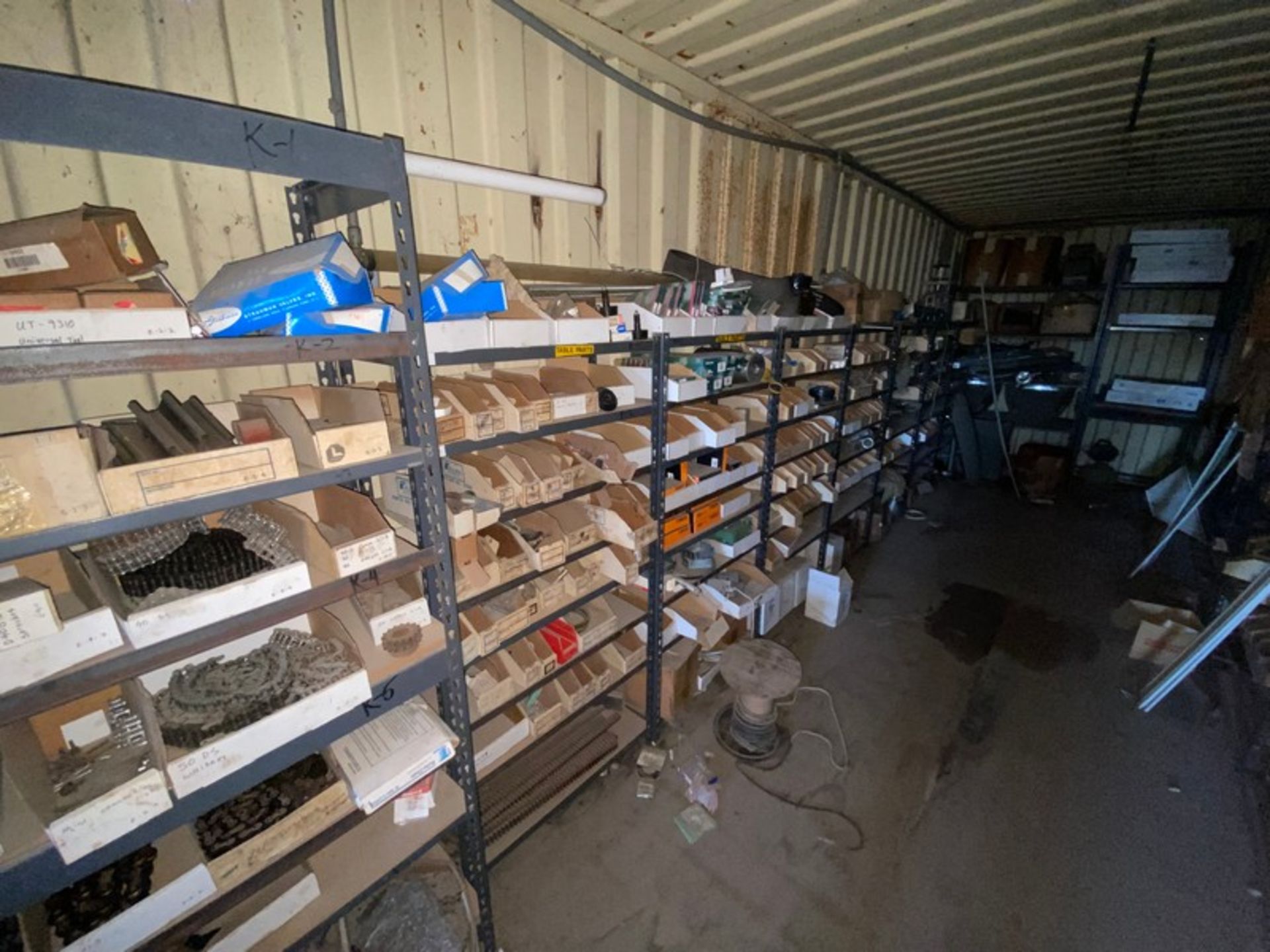 Contents of (2) Overseas Containers, Includes Plumbing, Bearings, Valving Parts Bins, Shelving, Ligh - Image 6 of 25