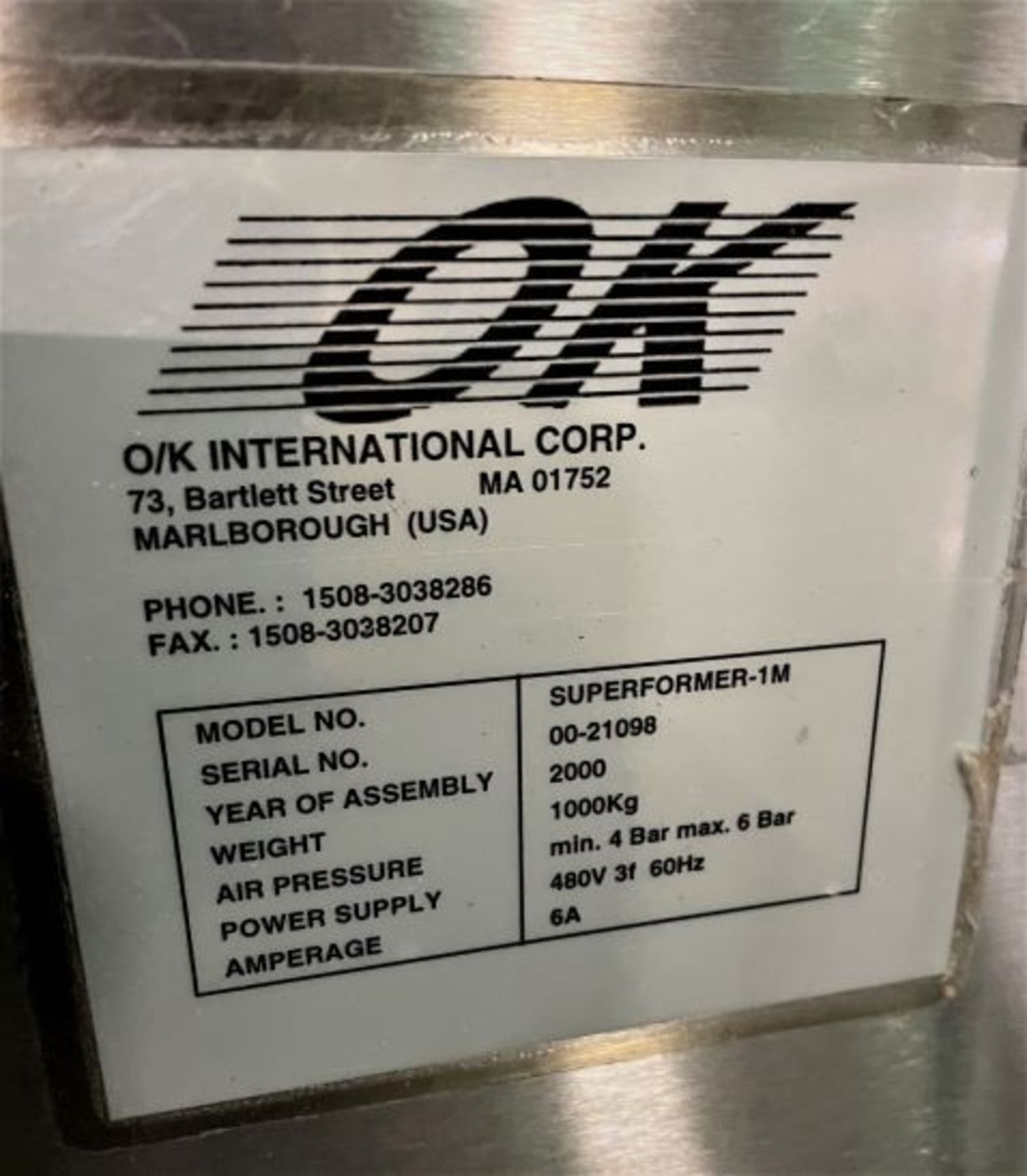 Used OK International Case Erector/Taper, Model Superformer 1, S/N 00-21098, Mfg. 2000, OEM 2" - Image 10 of 13