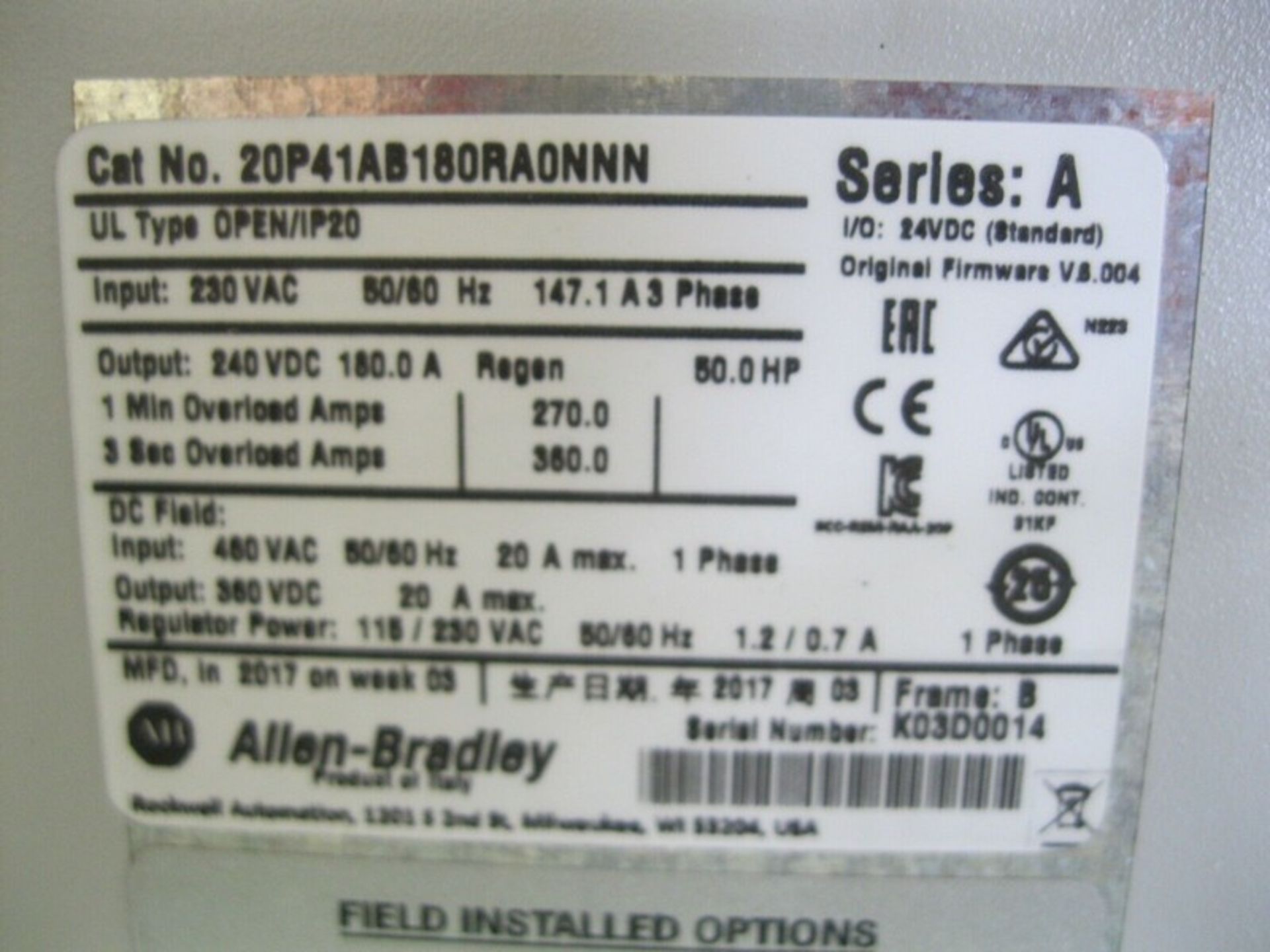 Allen-Bradley 20P-41AB180RA0NNN Ser A Powerflex DC Drive 50 HP NEW (Loading Fee $50) (Located - Image 4 of 7