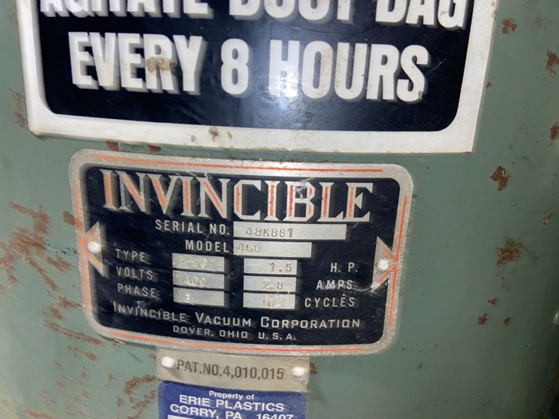 Invincible Portable Dust Collector, M/N 460, S/N 48K881, 460 Volts, 3 Phase (LOCATED IN CORRY, PA) - Image 4 of 4