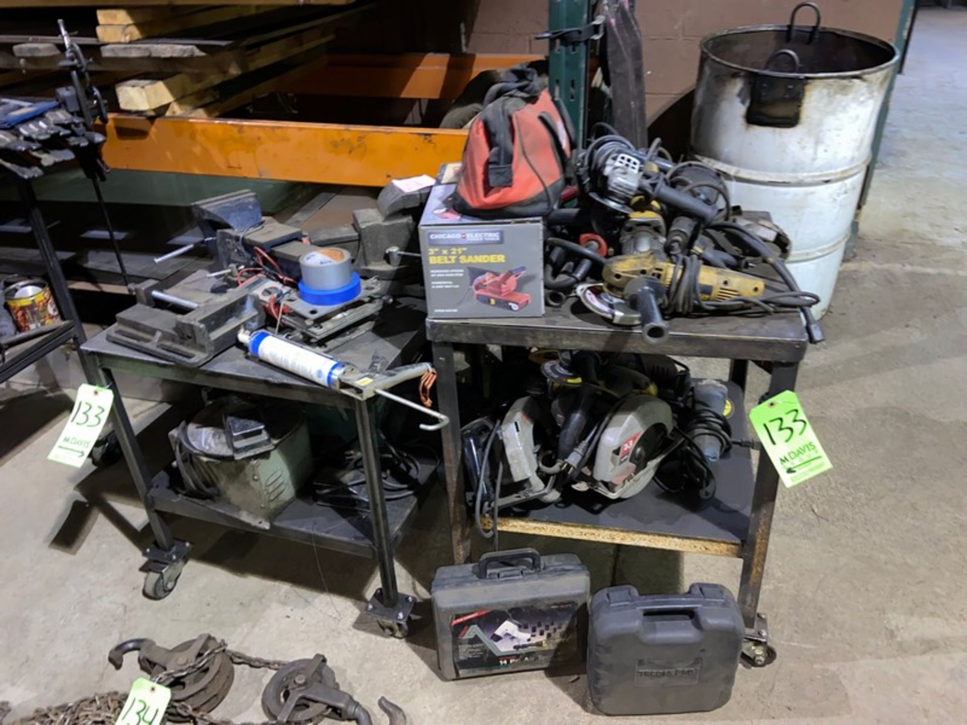 (2) Shop Tables with Contents, Includes Power Tools, Vise, & Other Contents (LOCATED IN CORRY, PA)