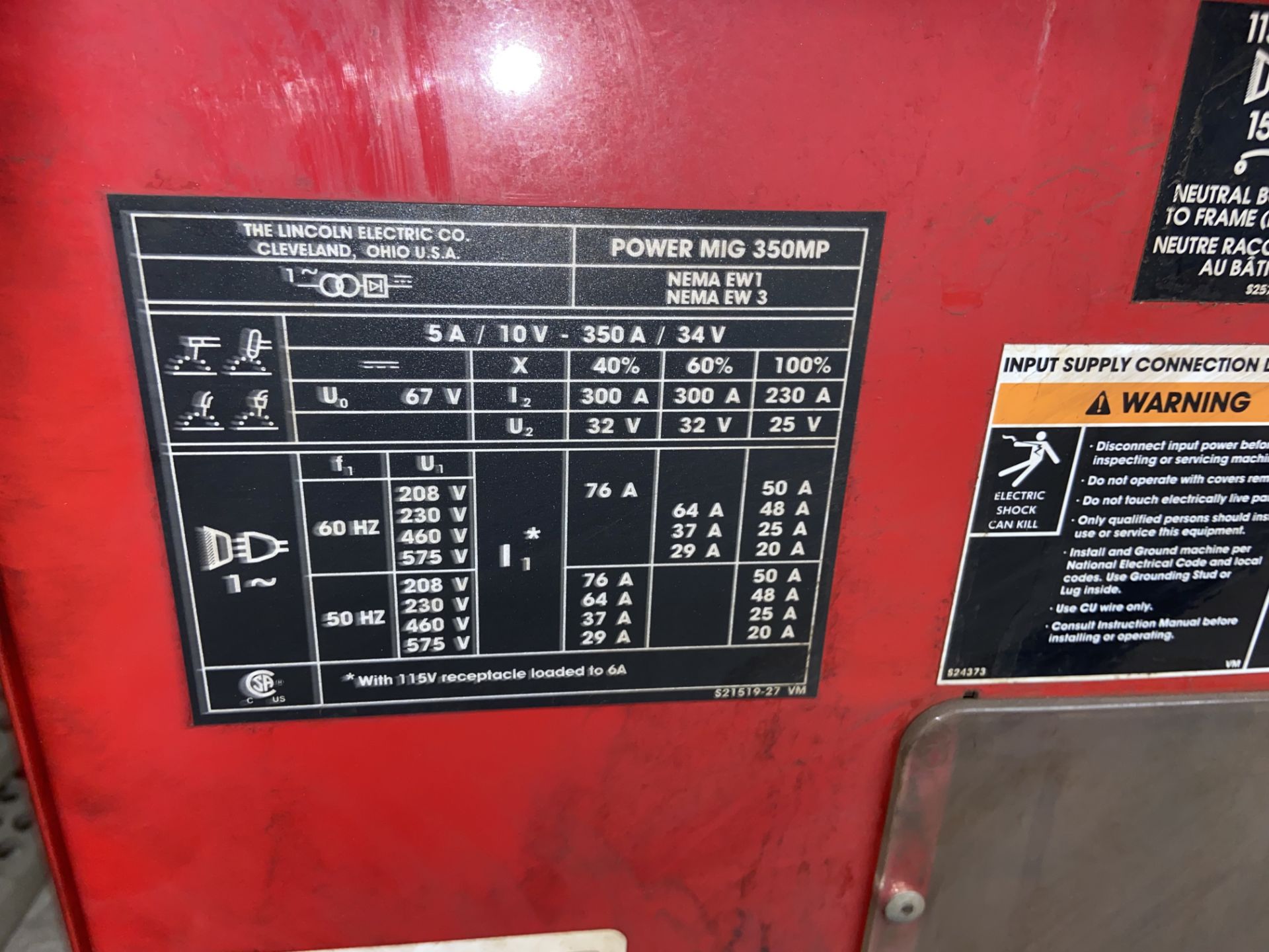 Lincoln Electric 350 MP Power MIG Welder, S/N U1140511081, Mounted on Portable Cart - Image 5 of 5