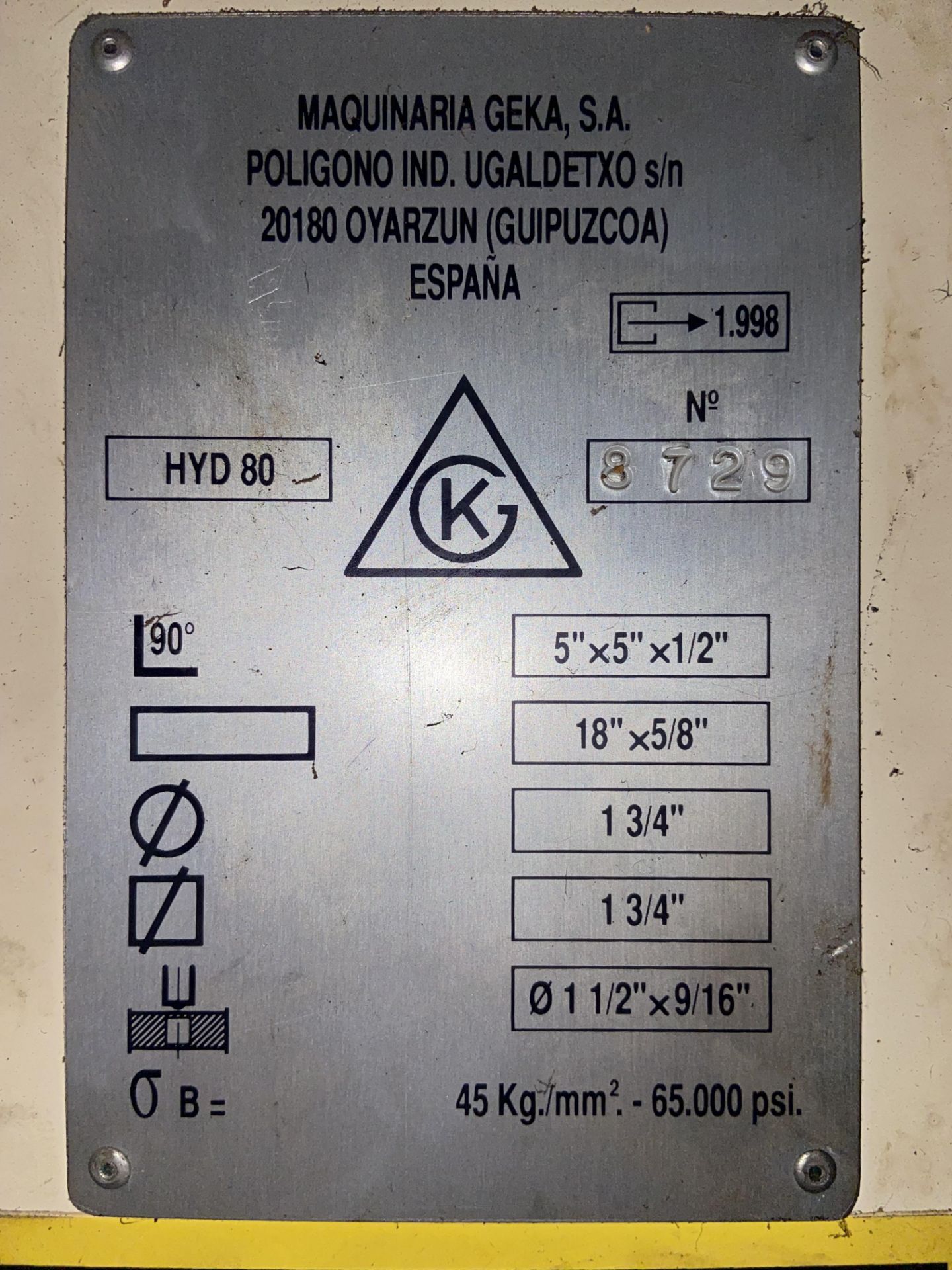 GEKA Hydracrop 80/A Hydraulic Punch Machine, S/N 8729, with Foot Control - Image 9 of 10