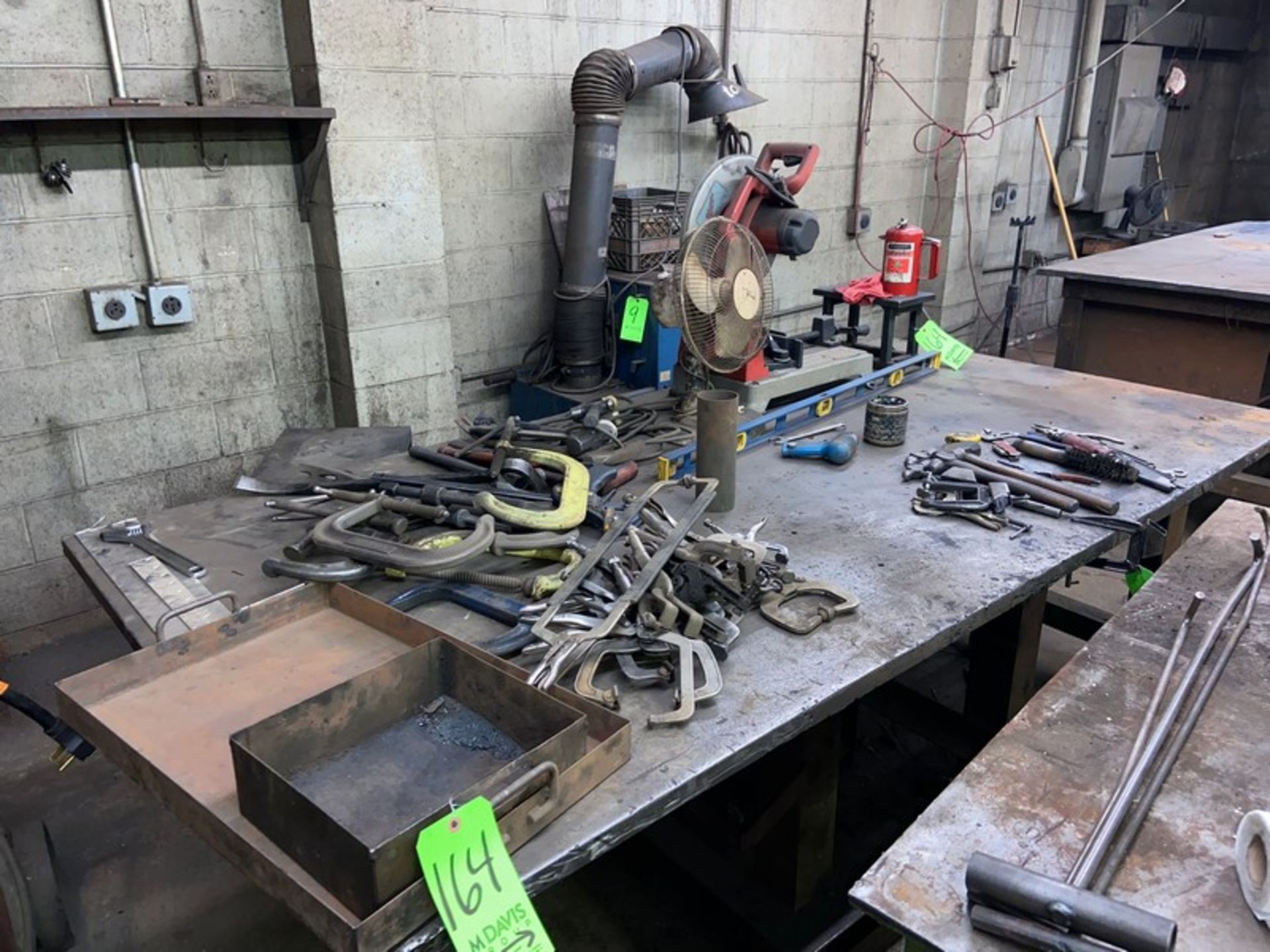 Contents of Shop Table Top, Chop Saw, Clamps, & Other Tooling (LOCATED IN CORRY, PA)