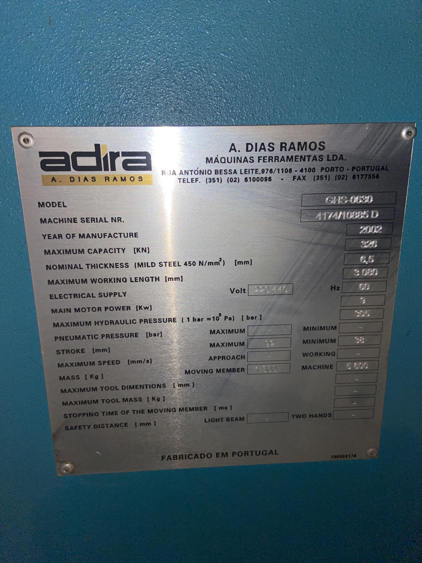 Adira A. Dias Ramos 326 (KN) Capacity Shear, M/N GHS-0630, S/N 4174/10885 D, Year of Manufacturer: - Image 8 of 12