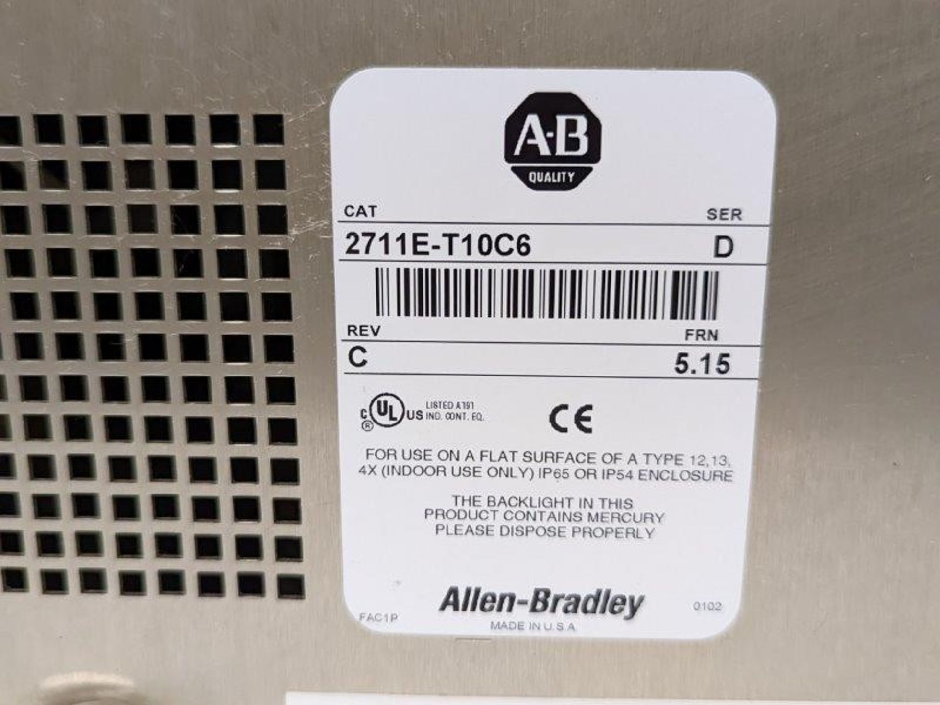 ALLEN-BRADLEY PanelView 1000E Operator Interface; CAT 2711E-T10C6 Ser D (Located Charleston, SC) - Image 5 of 5