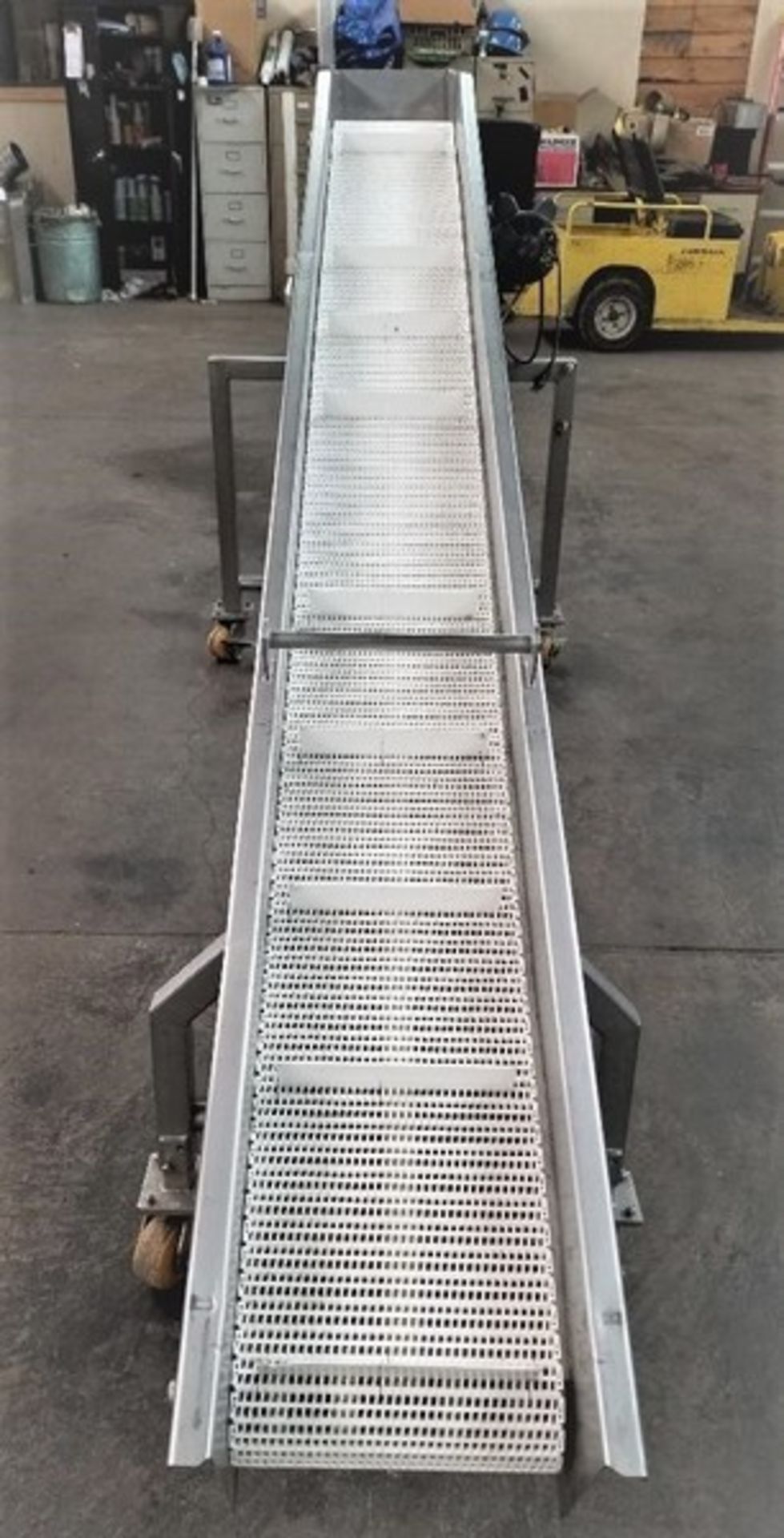 Marchant Schmidt S/S Incline Cleated Conveyor, Aprox. 12" W X 130" L, Unit last used the food