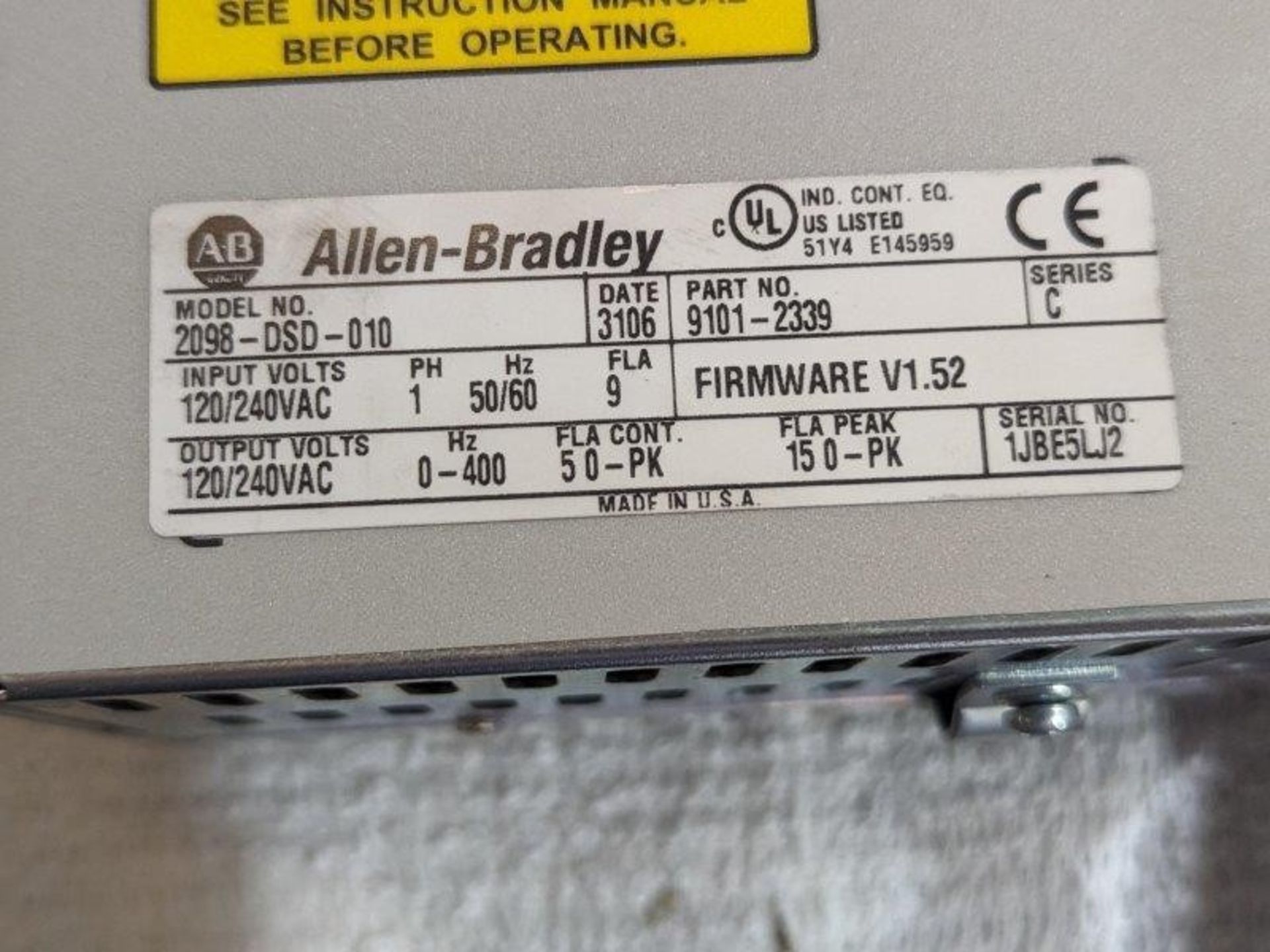 ALLEN-BRADLEY Ultra 3000 Servo Drives (Lot of 2); Model 2098-DSD-010 (Located Charleston, SC) - Image 4 of 4