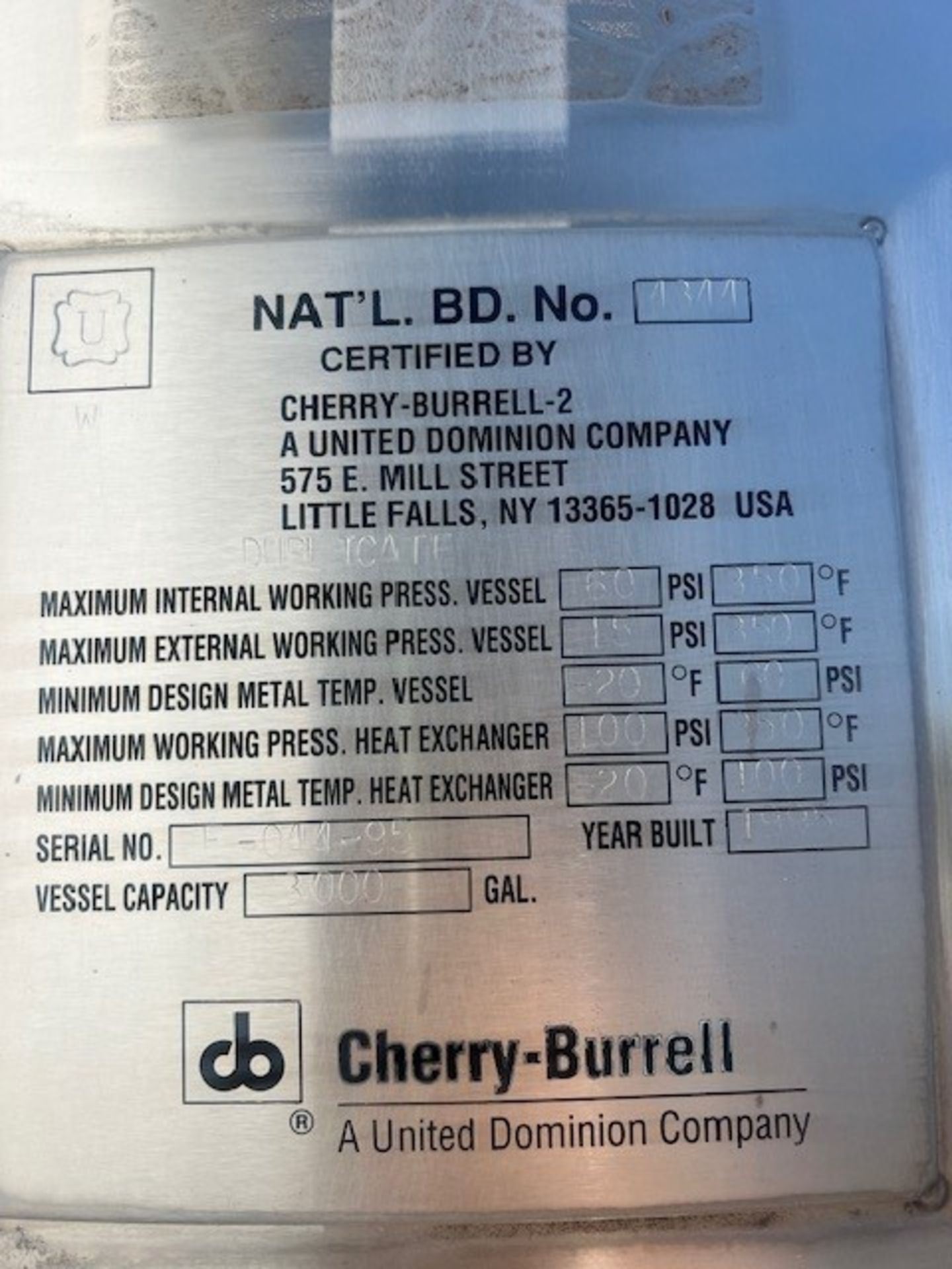 Cherry Burrell All Stainless 3,000 Gal. Horizontal Jacketed Aseptic Storage Tank, S/N E-044-95, High - Image 4 of 4