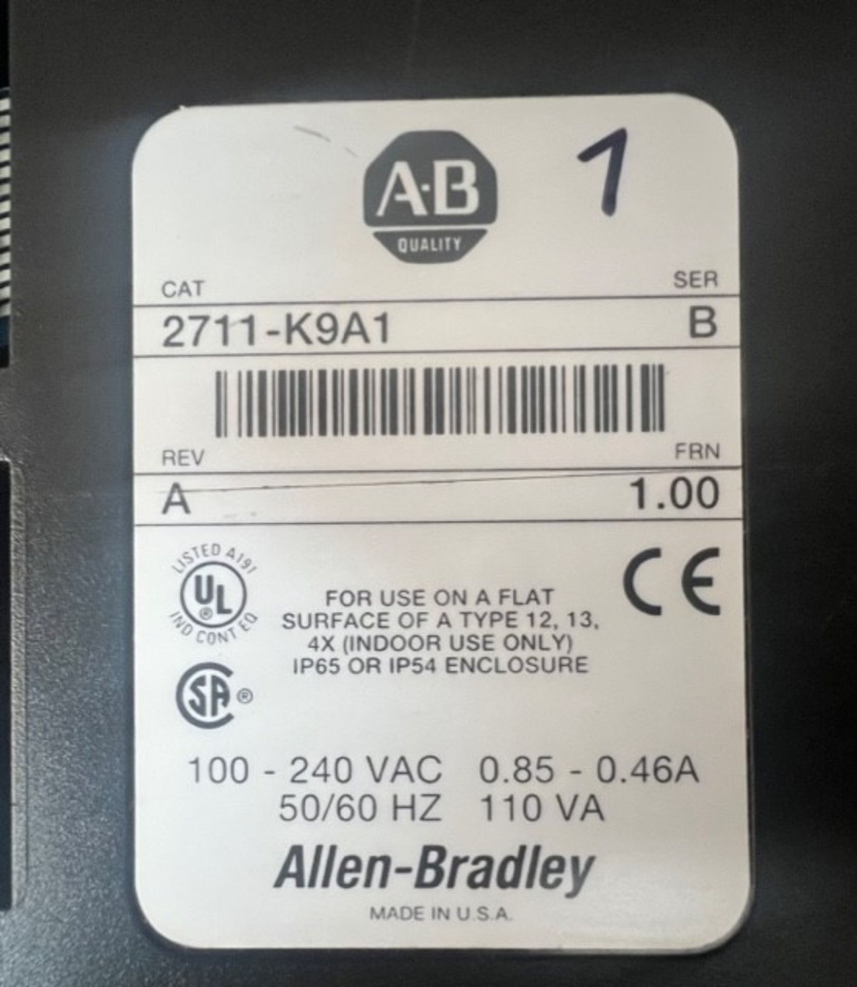 Allen Bradley Panelview 900 Touchpad Display, Cat #2711-K9A1, Ser B (Load Fee $50) (Located - Image 3 of 3
