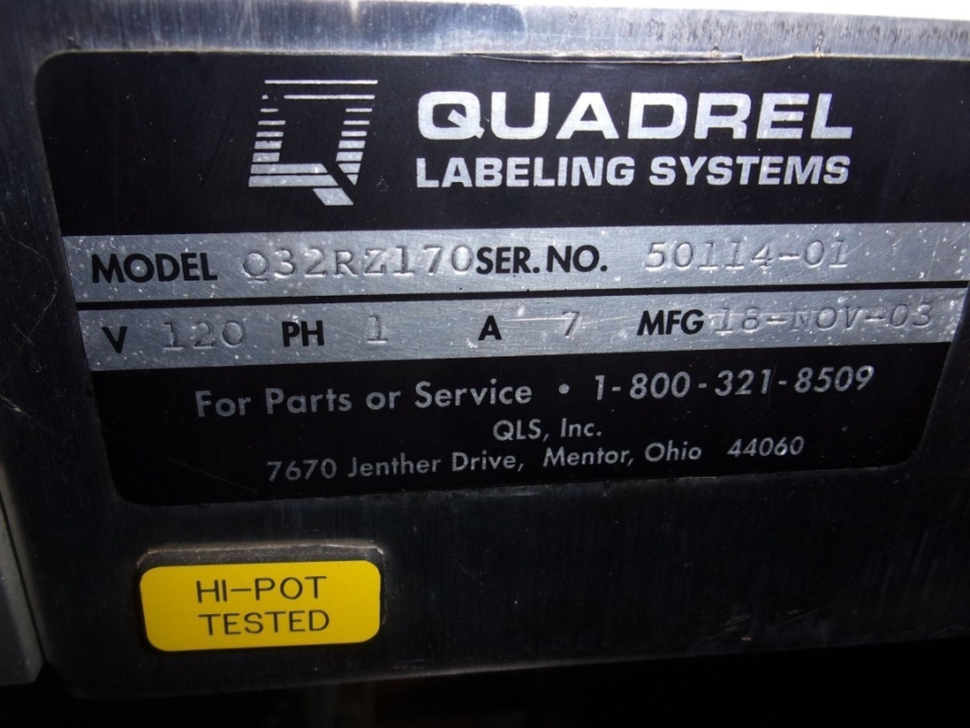Quadrell Label Applicator, Model Q32RZ170, S/N 50114-01 (mfg 11-18-023) for Palletized Skids with - Image 9 of 9
