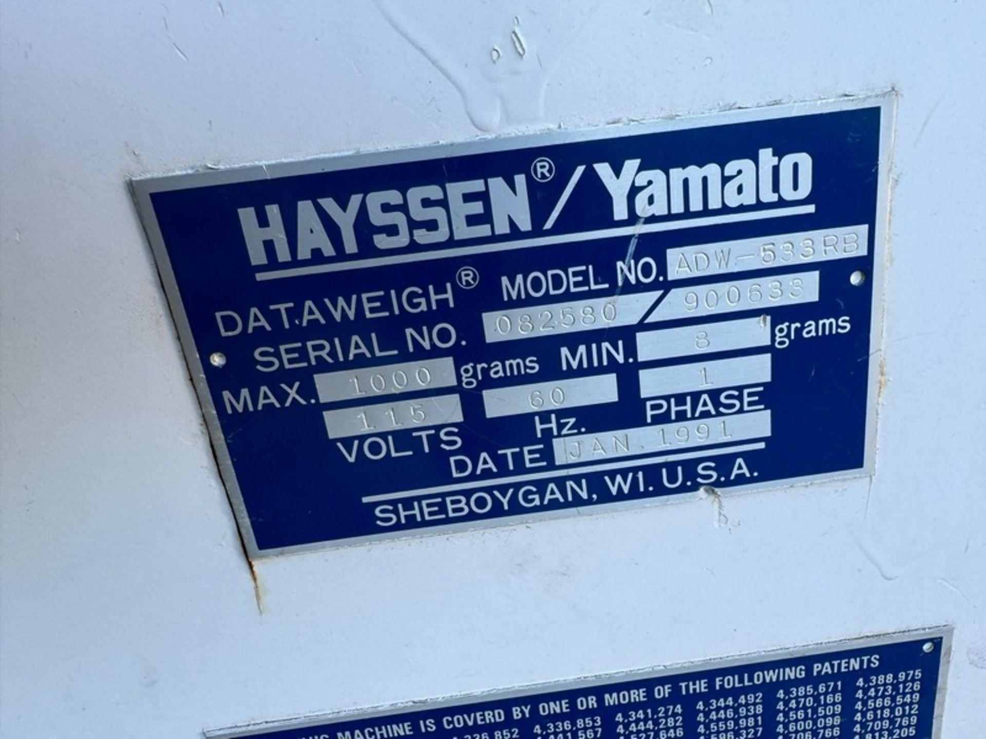 HAYSEEN/Yamato Rotary Scale, M/N ADW-533RB, S/N 082580/900638, MAX. 1000 grams, MIN. 8 grams, 115 Vo - Image 5 of 5