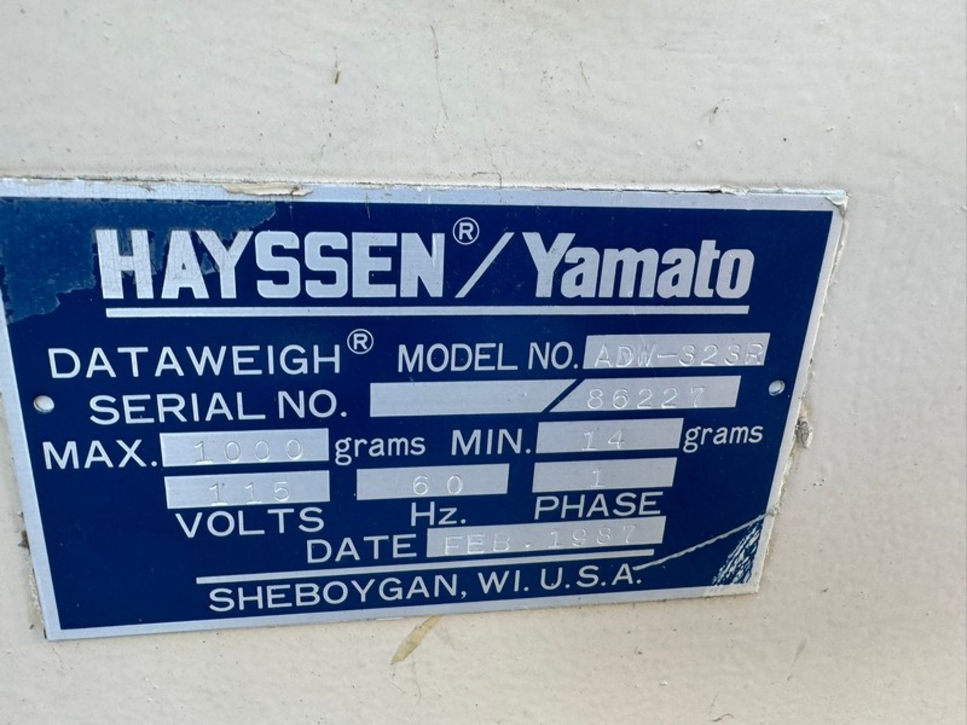 HAYSSEN/Yamato Rotary Scale, M/N ADW-323R, S/N 86227, Max. 1,000 Grams; Min. 14 Grams, 115 Volts, 1 - Image 5 of 6