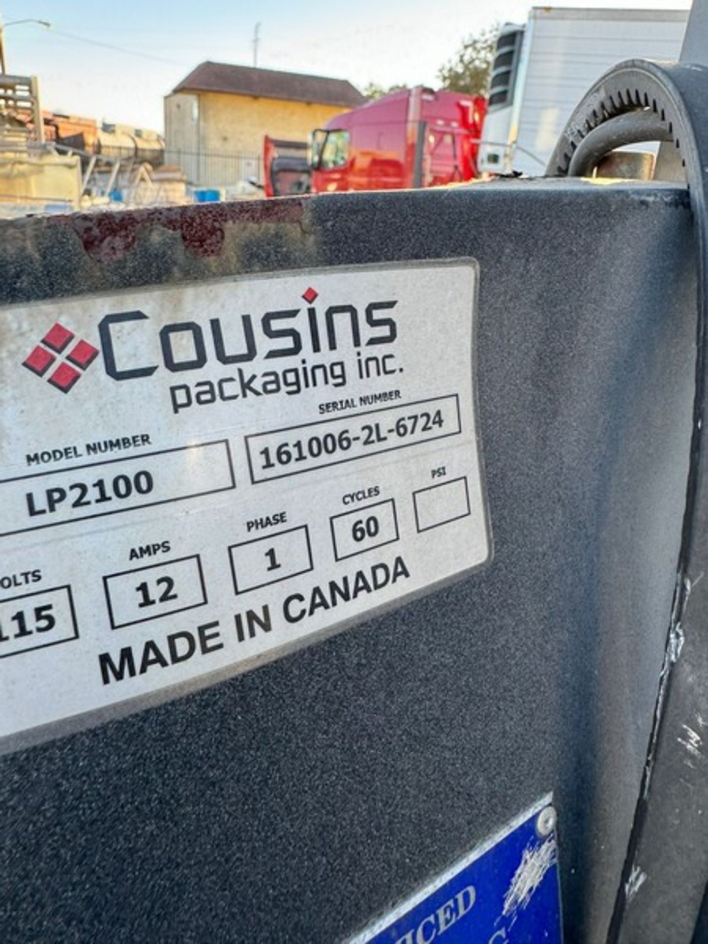 Cousins Packaging Inc. Stretch Wrapper, M/N LP2100, S/N 161006-2L-6724, 115 Volts, 1 Phase (LOCATED - Bild 4 aus 6