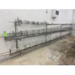 (3) S/S Glass Bottle Orientor Change Runs, with S/S Wall Mounted Rack (LOCATED IN FREDERICK, MD)