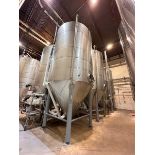 150 BBL (4650 Gallon) Vertical Cone Bottom 304 Stainless Steel Jacketed Vessel. Manufactured by Sant