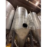 150 BBL (4650 Gallon) Vertical Cone Bottom 304 Stainless Steel Jacketed Vessel. Manufactured by San