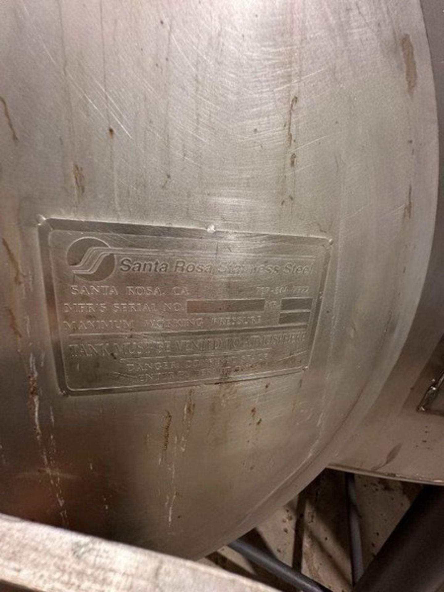 150 BBL (4650 Gallon) Vertical Cone Bottom 304 Stainless Steel Jacketed Vessel. Manufactured by San - Image 8 of 9