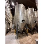 150 BBL (4650 Gallon) Vertical Cone Bottom 304 Stainless Steel Jacketed Vessel. Manufactured by Sant