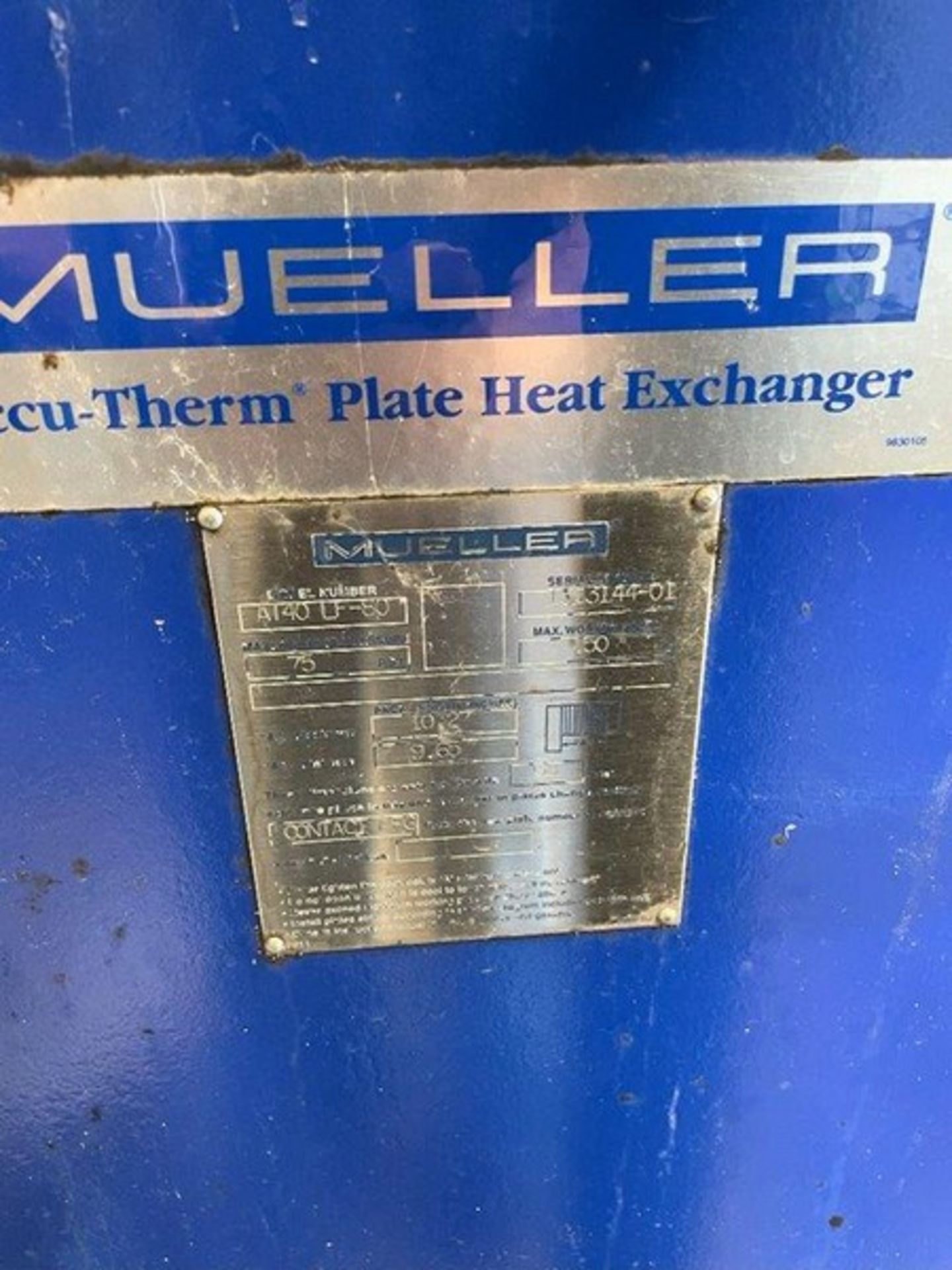 Stainless Steel plate and Frame heat exchanger. Manufactured by Mueller. Model AT40LF-80. Serial # - Image 4 of 5