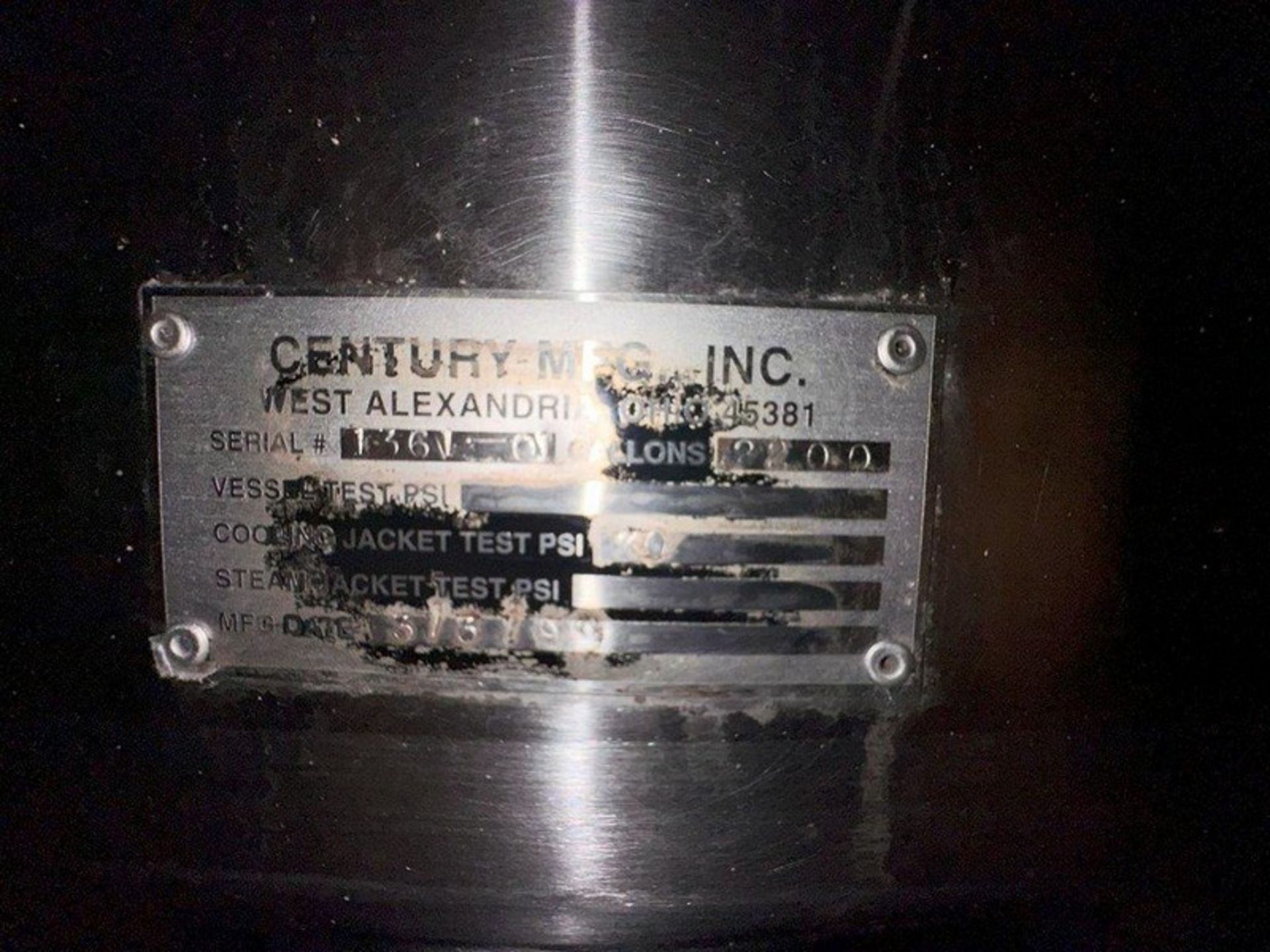 50 BBL (2200 Gallon) Vertical Cone Bottom 304 Stainless Steel Jacketed Vessel. Manufactured by Centu - Image 9 of 12
